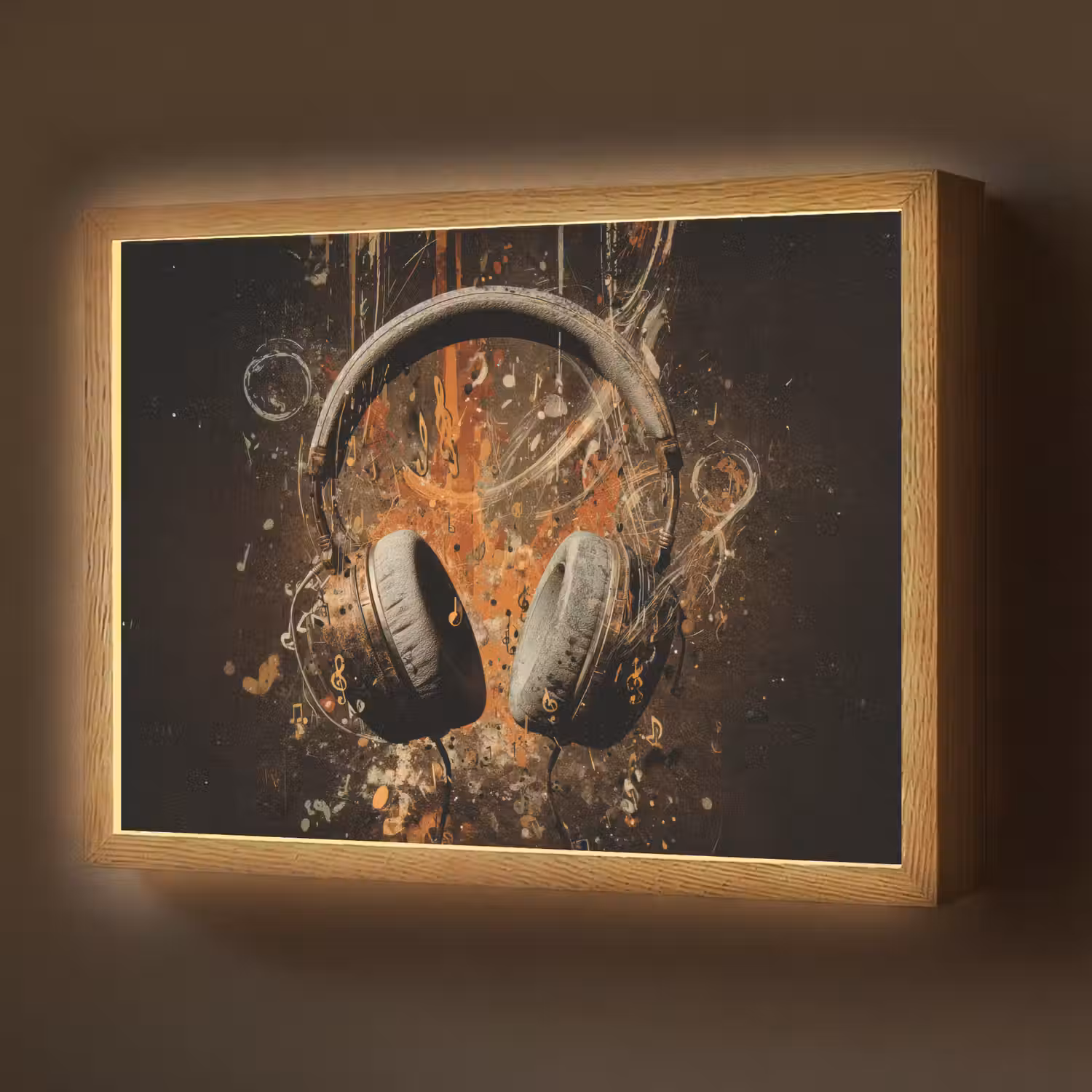 Koptelefoon - Bruin - Dynamische penseelstreken Light Box met batterij (Wandlamp) middel -z3d_website