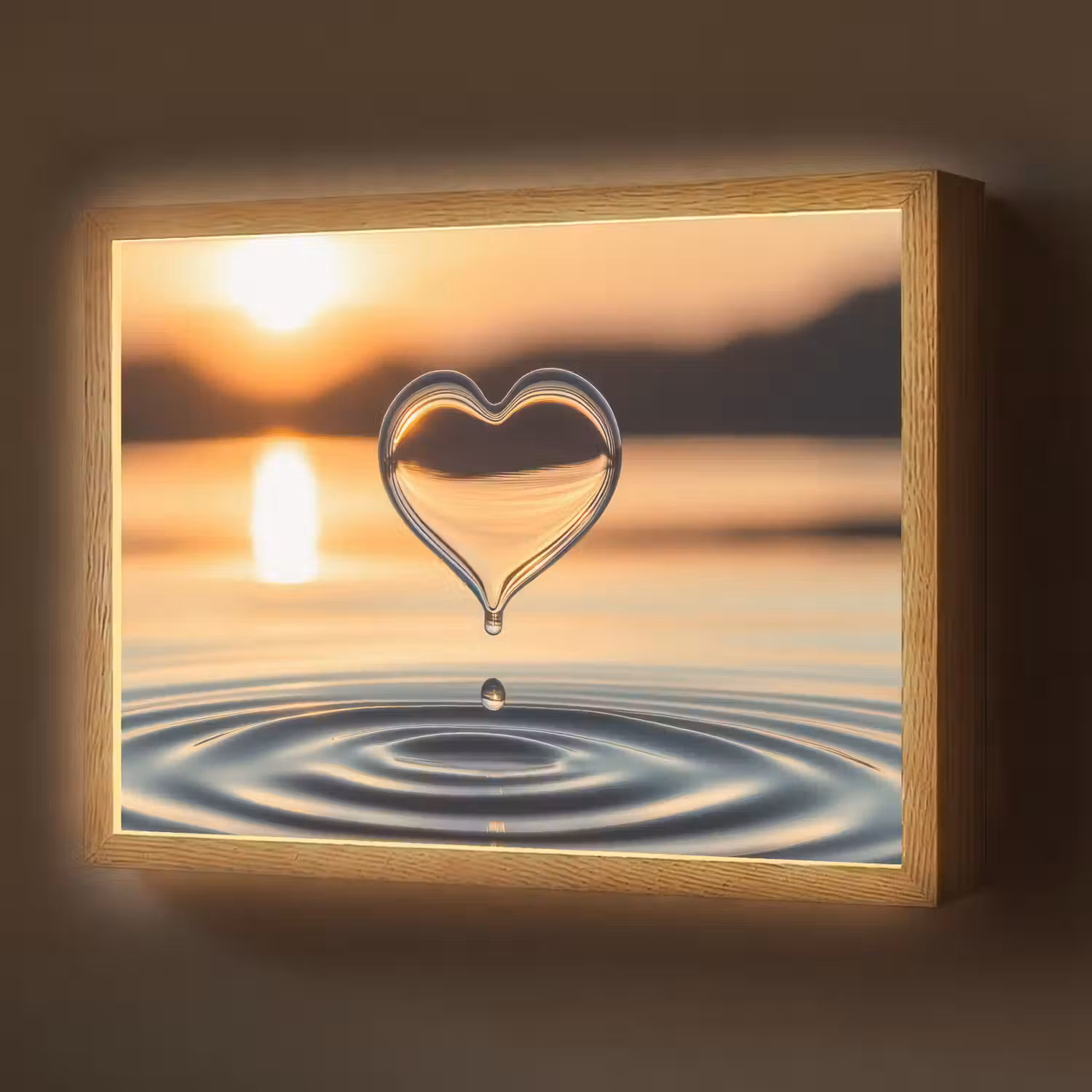 Hart - Water - Zonsondergang - Natuur - Zen Light Box met batterij (Wandlamp) middel -z3d_website