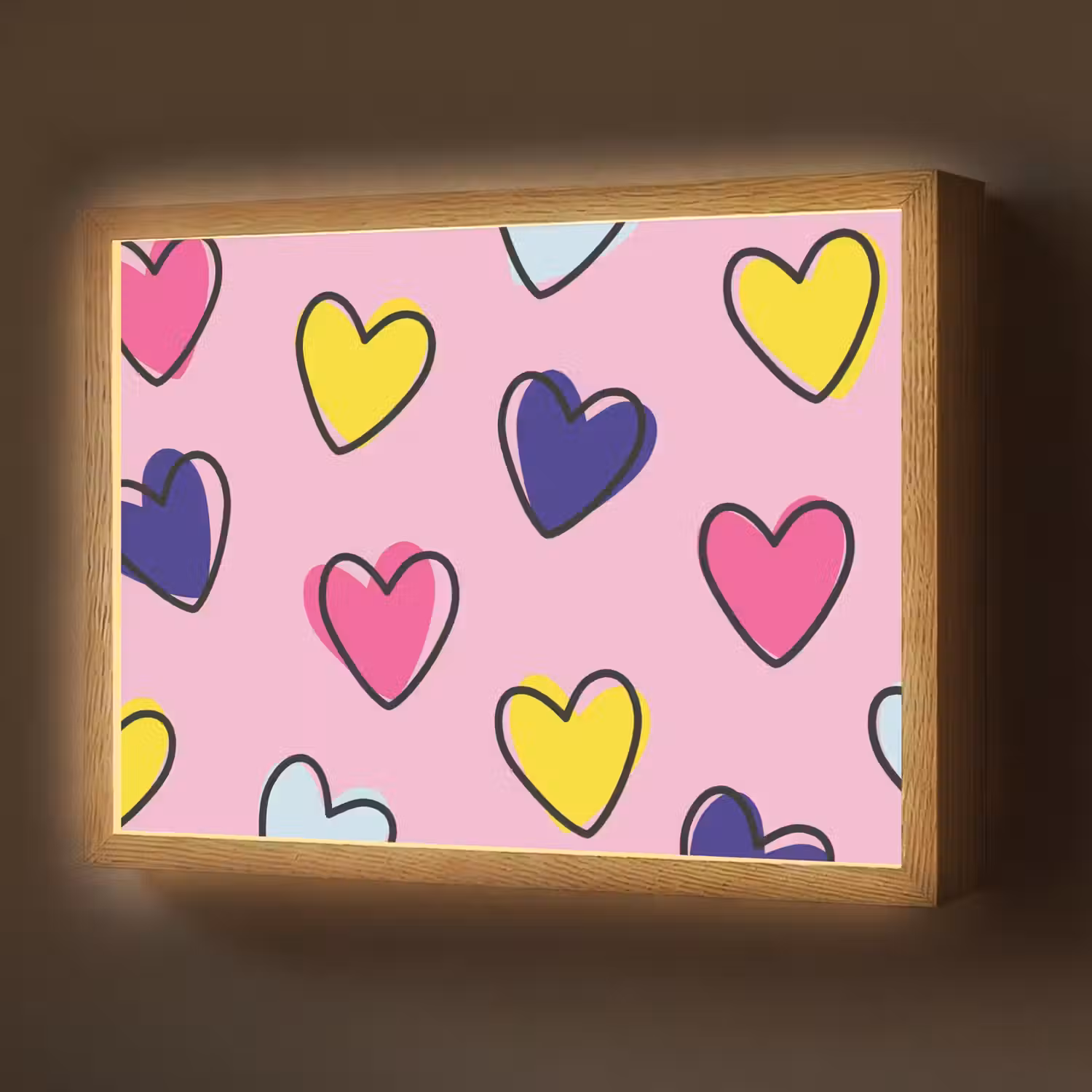 Hartjes - Valentijn - Patroon - Kleurrijk Light Box met batterij (Wandlamp) middel -z3d_website