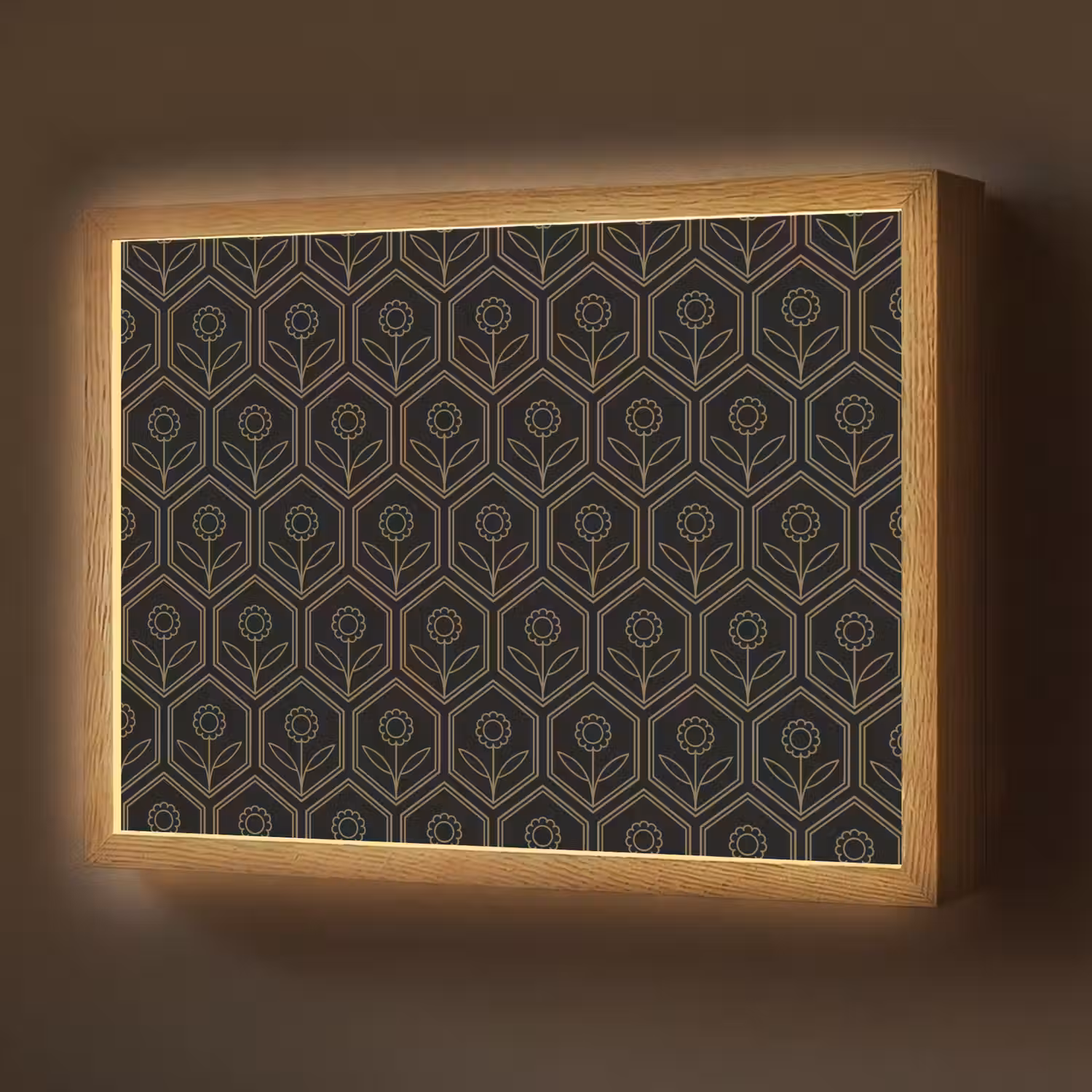 Zeshoek - Zwart - Goud - Bloem Light Box met batterij (Wandlamp) middel 907 -z3d_website