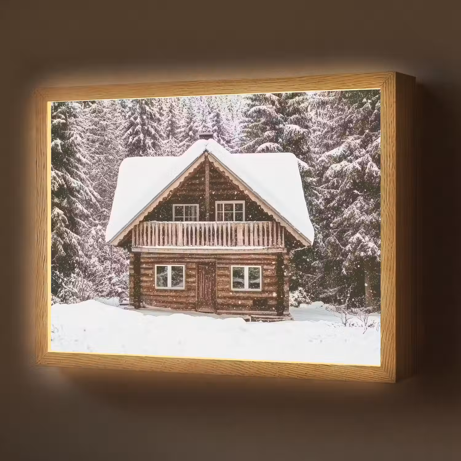 Huis - Bos - Winter - Natuur - Sneeuw Light Box met batterij (Wandlamp) middel -z3d_website