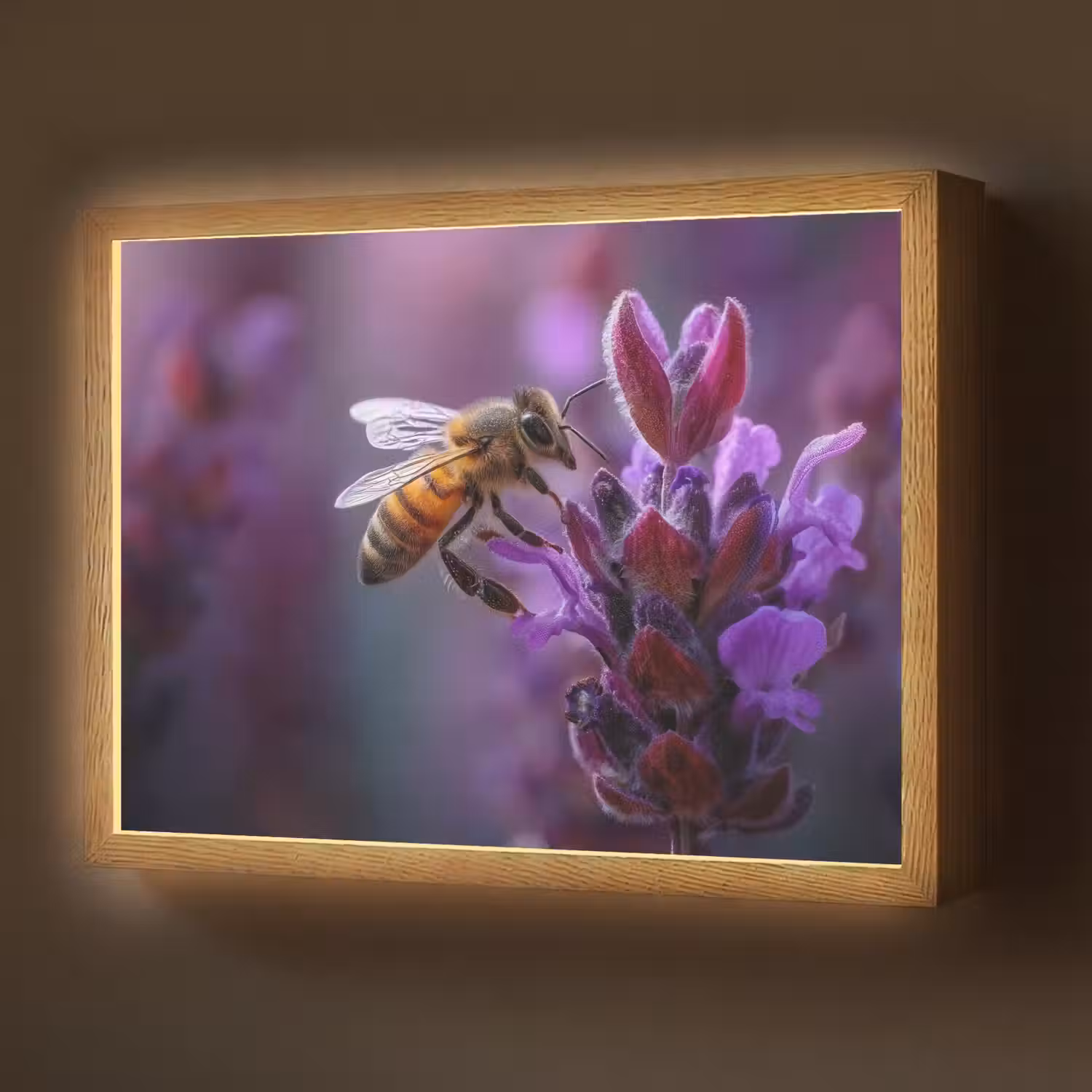 Honingbij - Paarse bloemen - Details Light Box met batterij (Wandlamp) middel -z3d_website