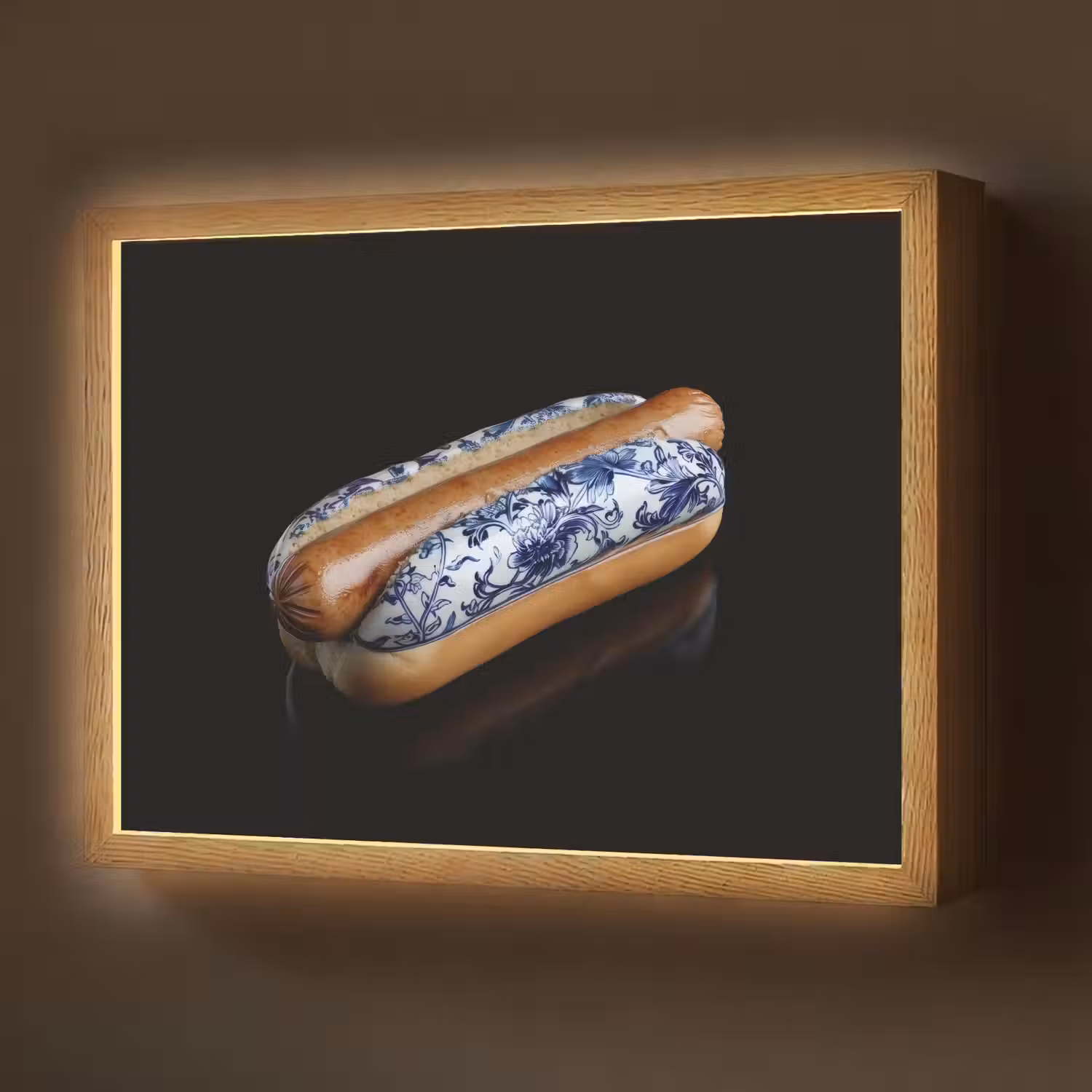 Hotdog - Porselein - Delfts blauw - Eten Light Box met batterij (Wandlamp) middel -z3d_website
