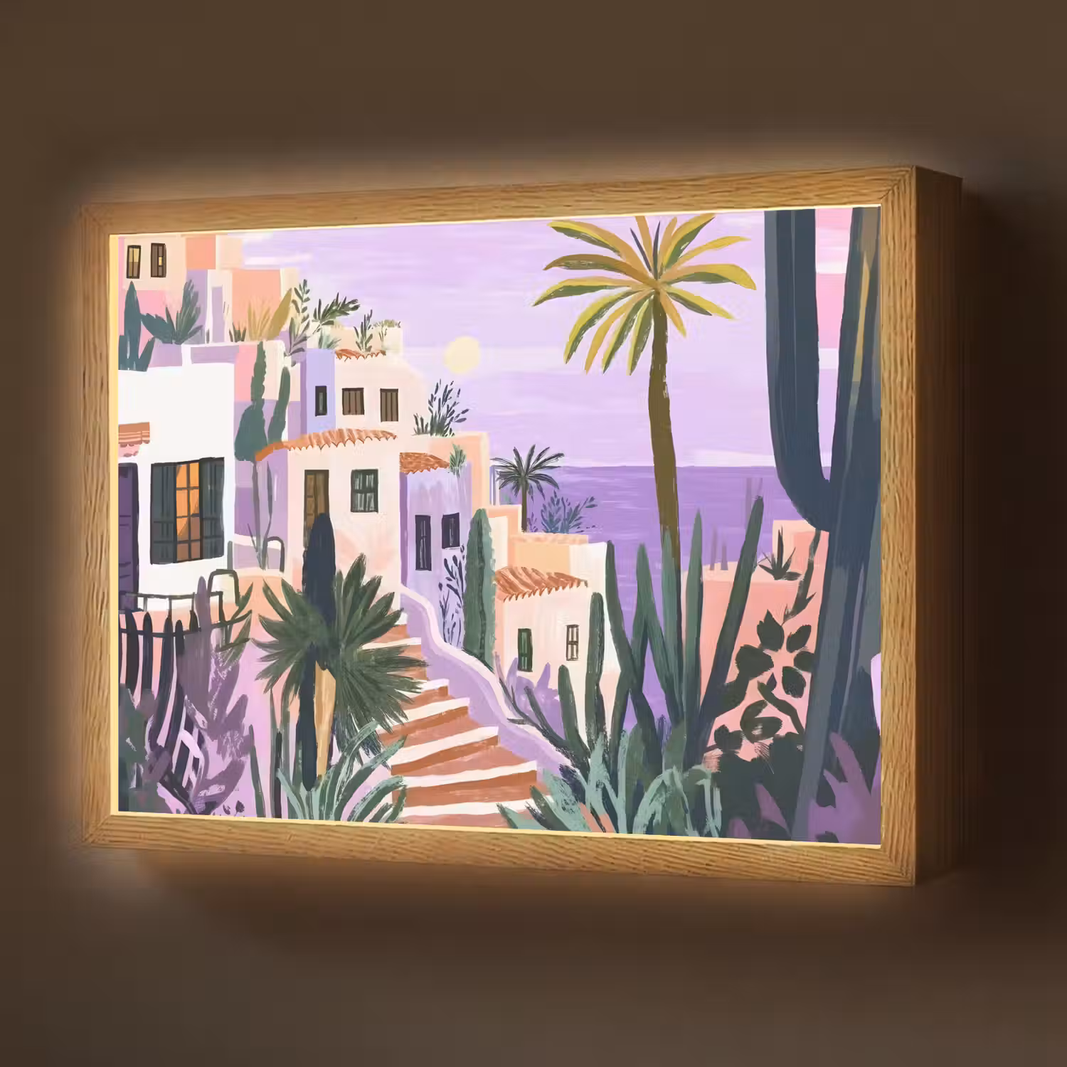 Huizen - Minimalistisch - Palmbomen - Kust Light Box met batterij (Wandlamp) middel -z3d_website