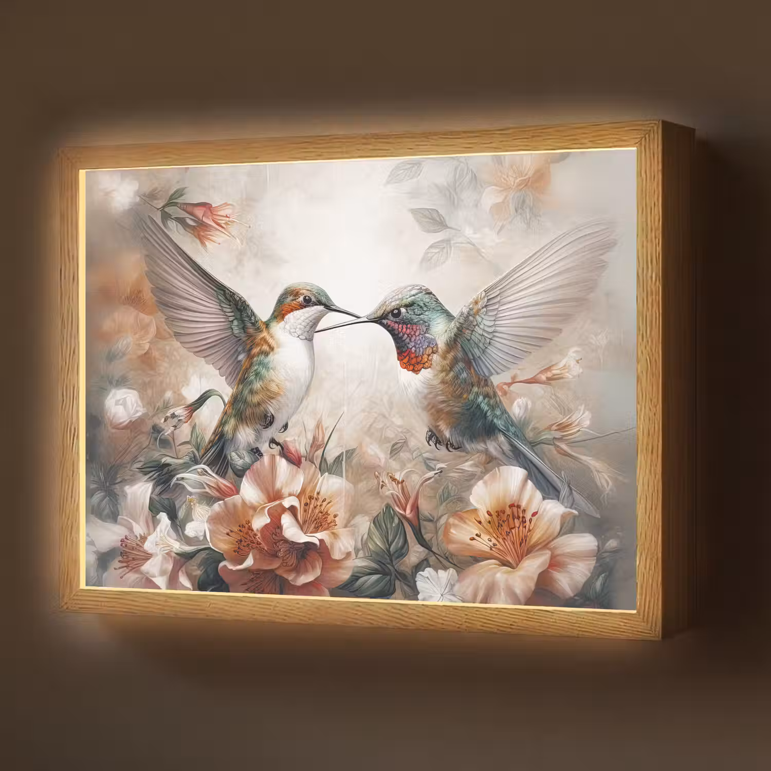 Kolibrie - Vogels - Bloemen - Natuur Light Box met batterij (Wandlamp) middel -z3d_website