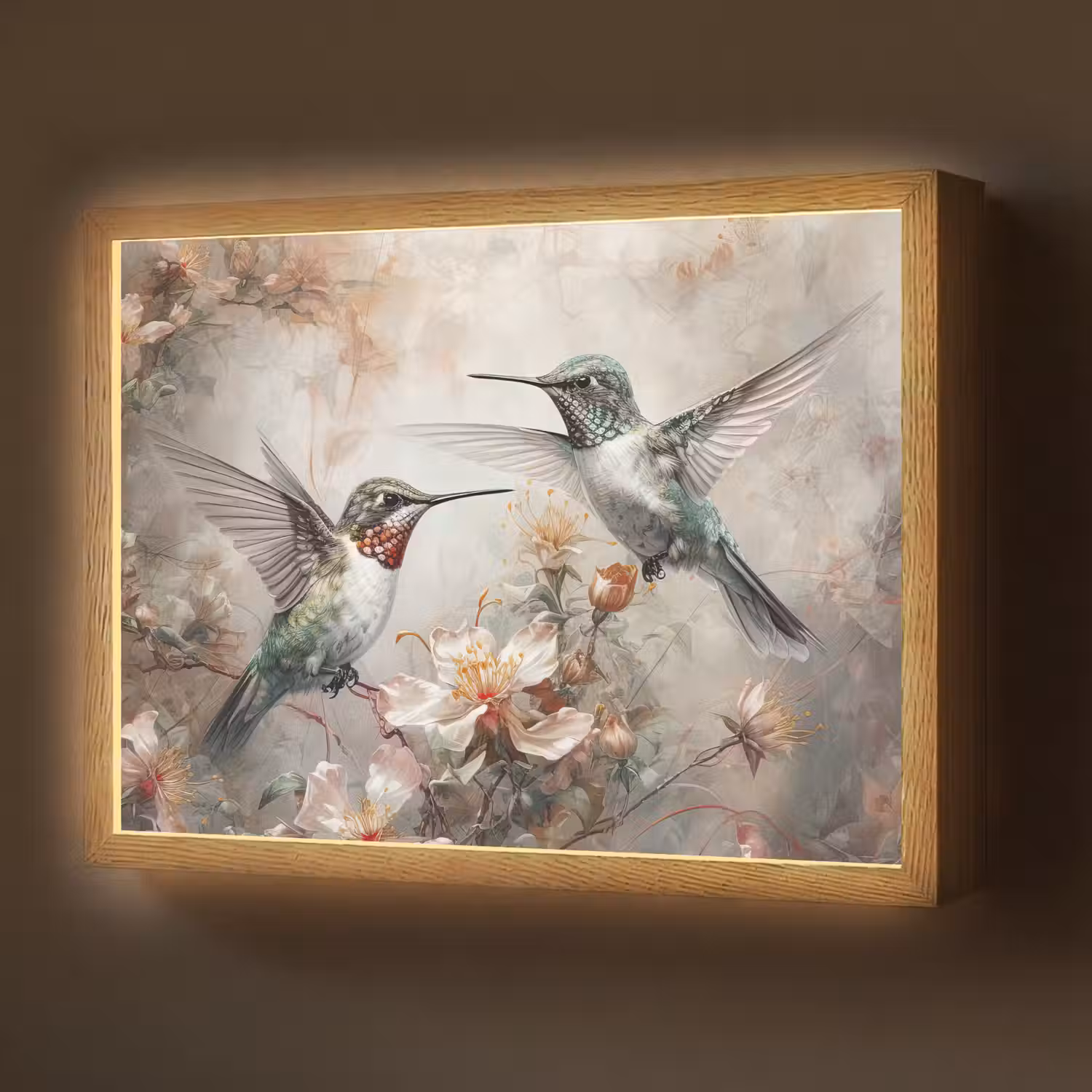 Kolibrie - Vogels - Bloemen - Planten Light Box met batterij (Wandlamp) middel -z3d_website