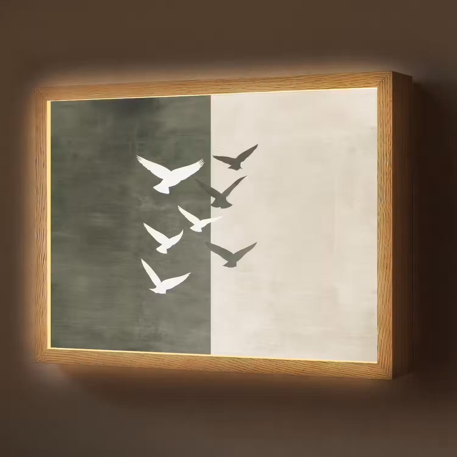 Japandi - Vogel - Groen Light Box met batterij (Wandlamp) middel -z3d_website