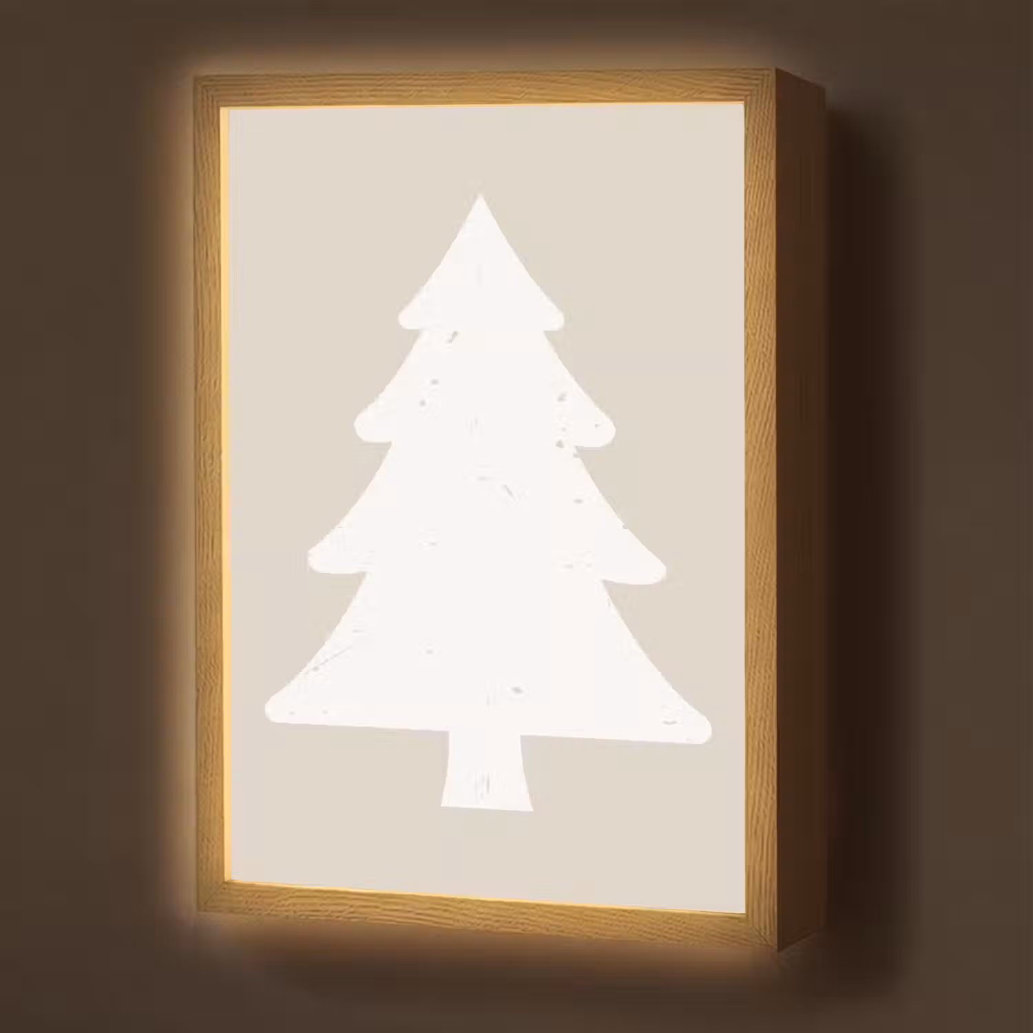 Japandi - Kerstboom - Beige - Kerstversiering Light Box met batterij (Wandlamp) middel -z3d_website