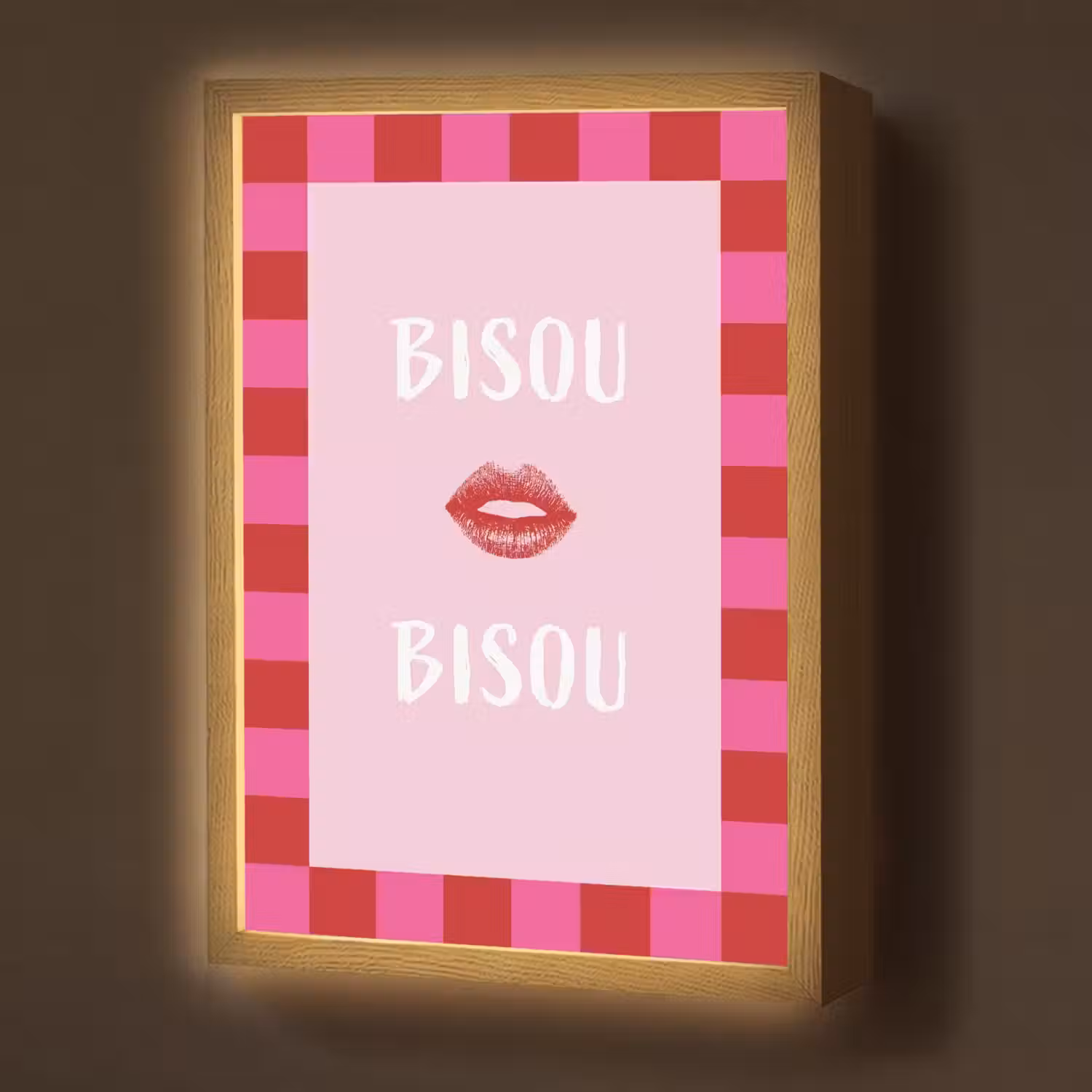 Kiss - Roze - Frans - Valentijn Light Box met batterij (Wandlamp) middel -z3d_website