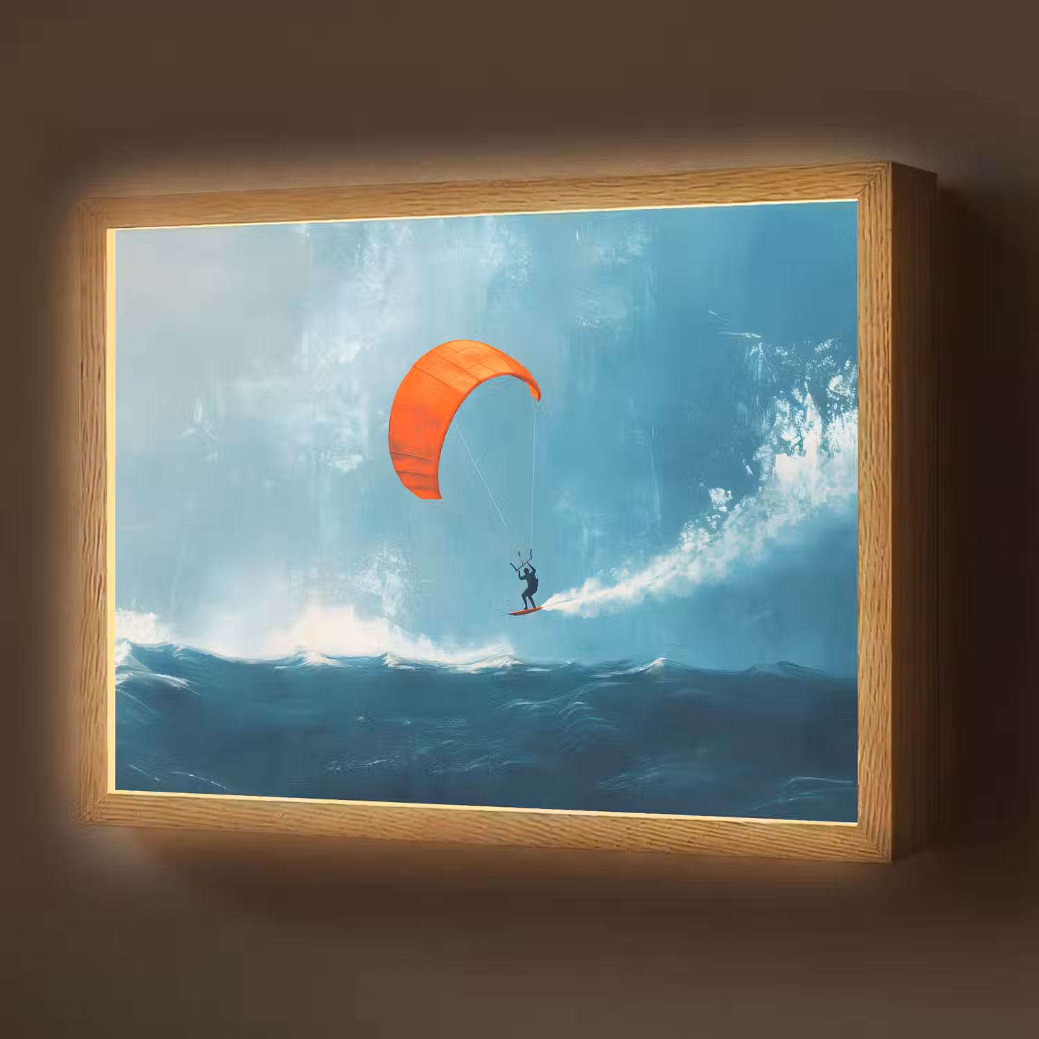 Kitesurfer - Oranje - Zee - Lucht Light Box met batterij (Wandlamp) middel -z3d_website
