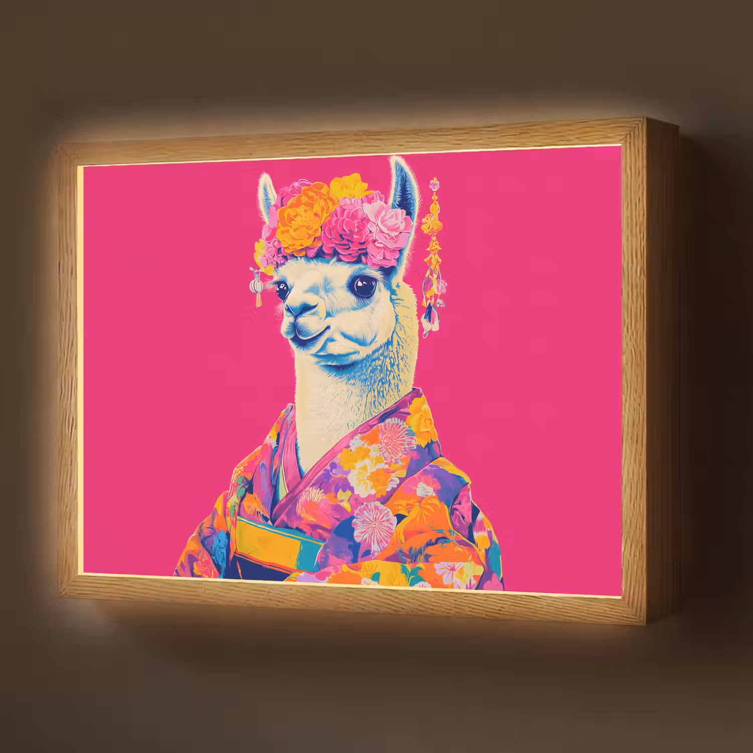 Lama - Kimono - Bloemenkrans - Felroze Light Box met batterij (Wandlamp) middel -z3d_website