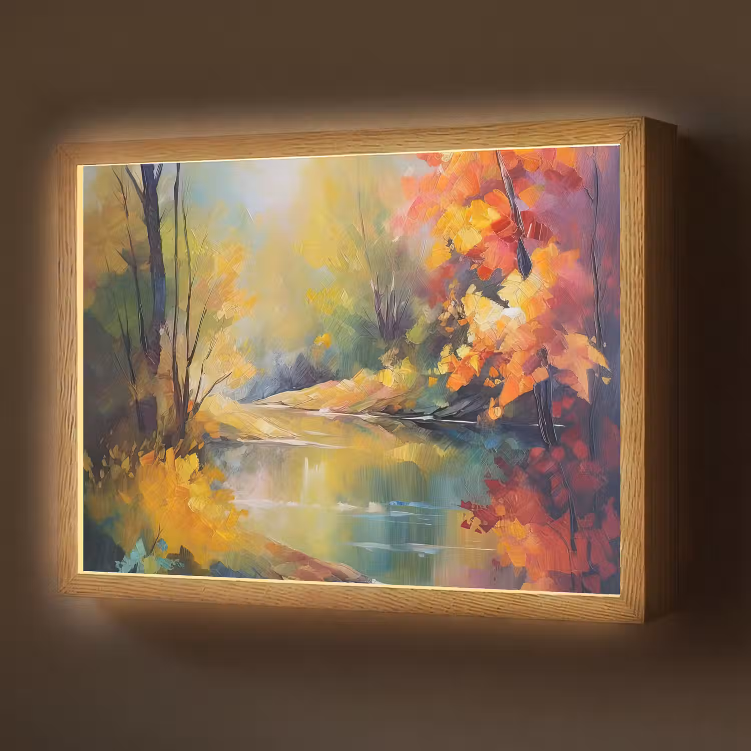 Landschap - Olieverf - Rivier - Kleurrijk Light Box met batterij (Wandlamp) middel -z3d_website