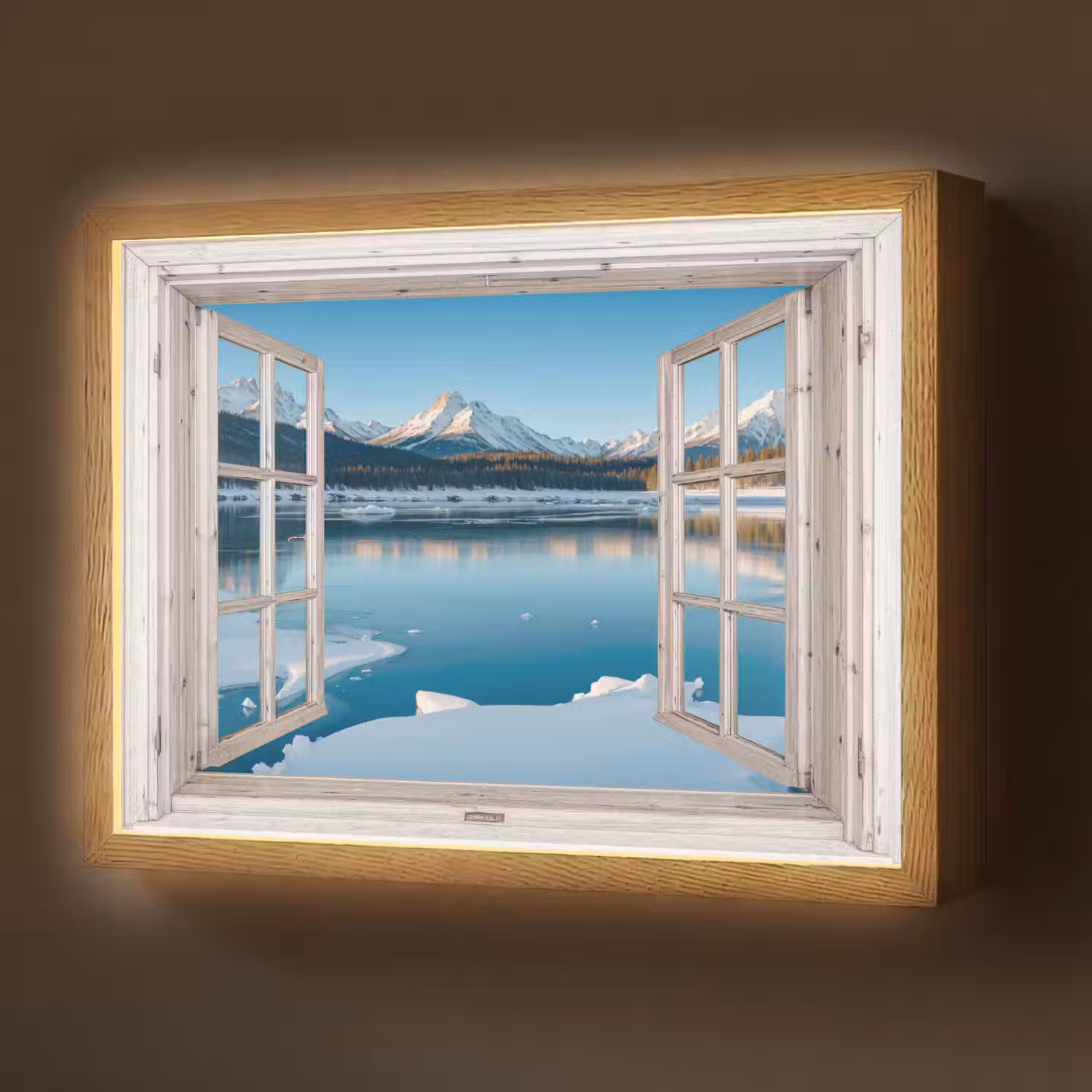 Landschap - Winter - Meer - Bergen - Uitzicht - Doorkijk - Licht Light Box met batterij (Wandlamp) middel -z3d_website