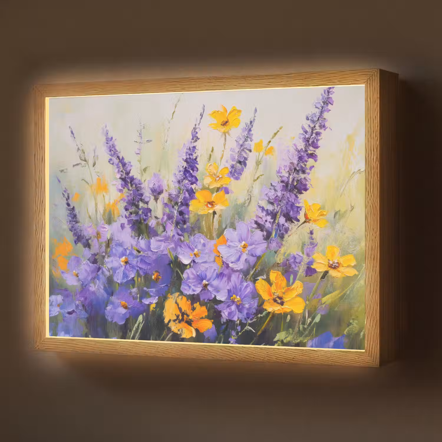 Lavendel - Bloemen - Natuur - Kunst Light Box met batterij (Wandlamp) middel -z3d_website
