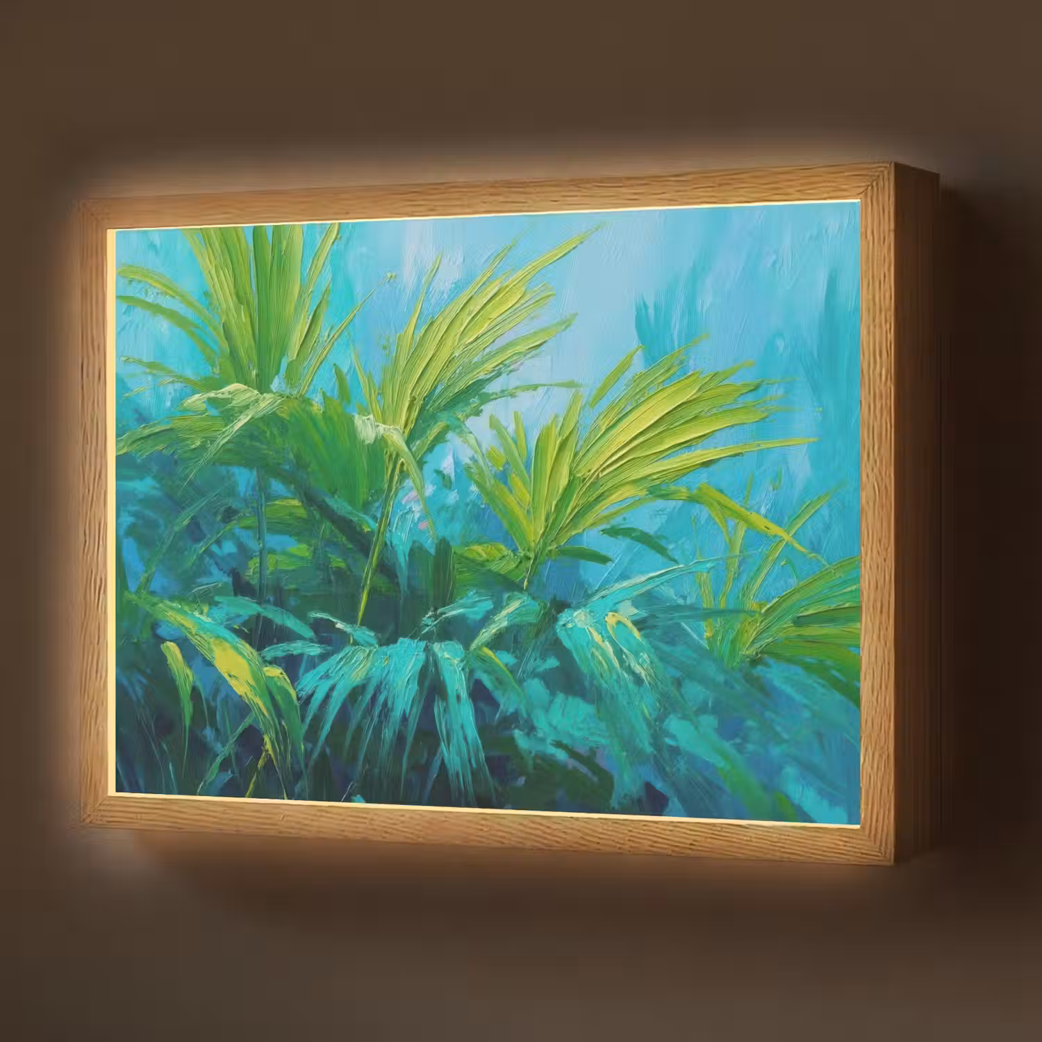 Bladeren - Groen - Schilderij - Abstract Light Box met batterij (Wandlamp) middel -z3d_website