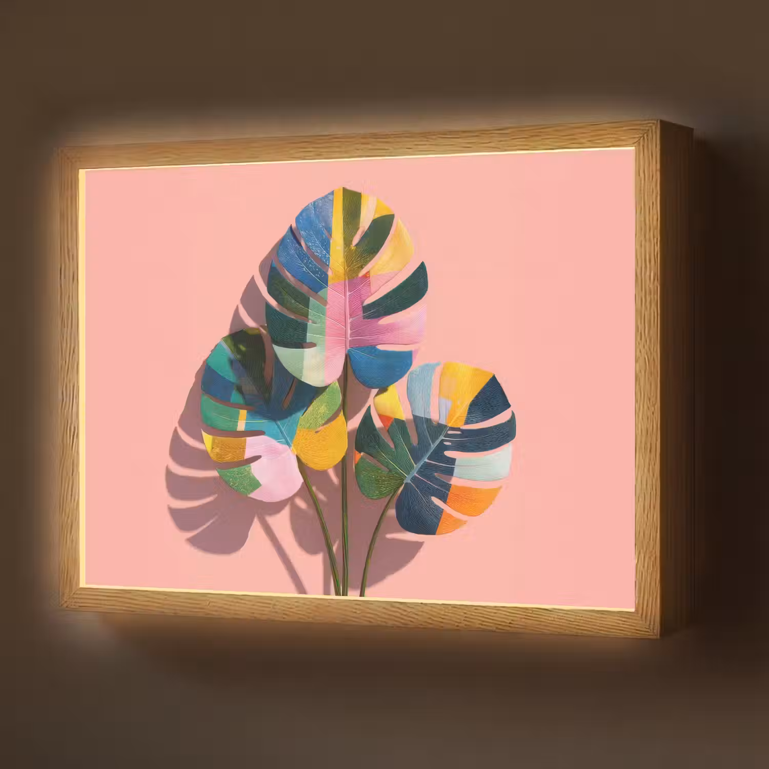 Bladeren - Geschilderd - Vlakken - Kleurrijk Light Box met batterij (Wandlamp) middel -z3d_website