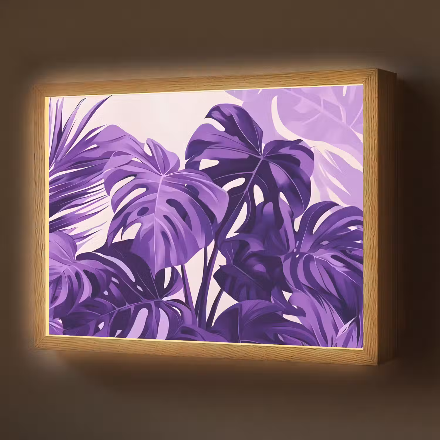 Bladeren - Paars - Tropisch - Abstract Light Box met batterij (Wandlamp) middel -z3d_website