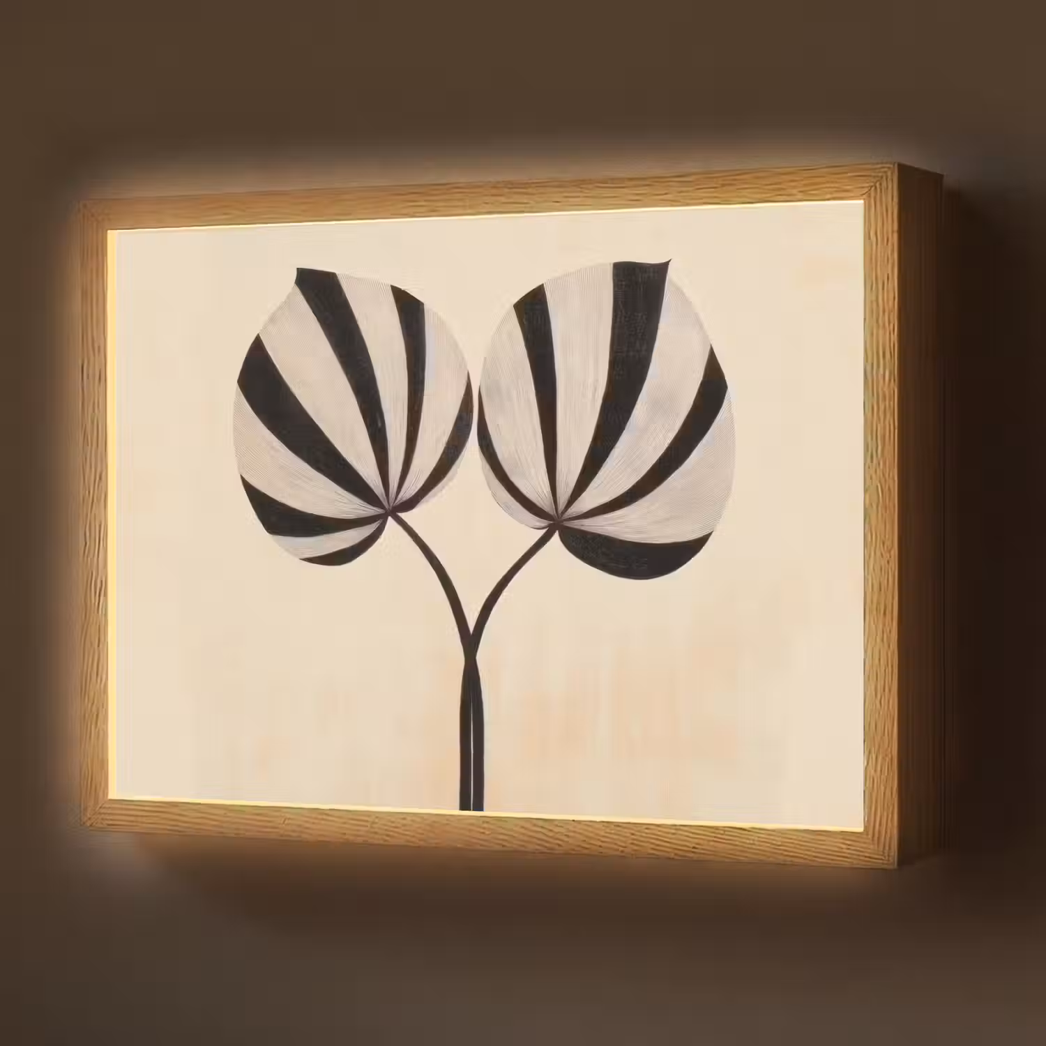 Bladeren - Gestreept - Stengel - Beige Light Box met batterij (Wandlamp) middel -z3d_website