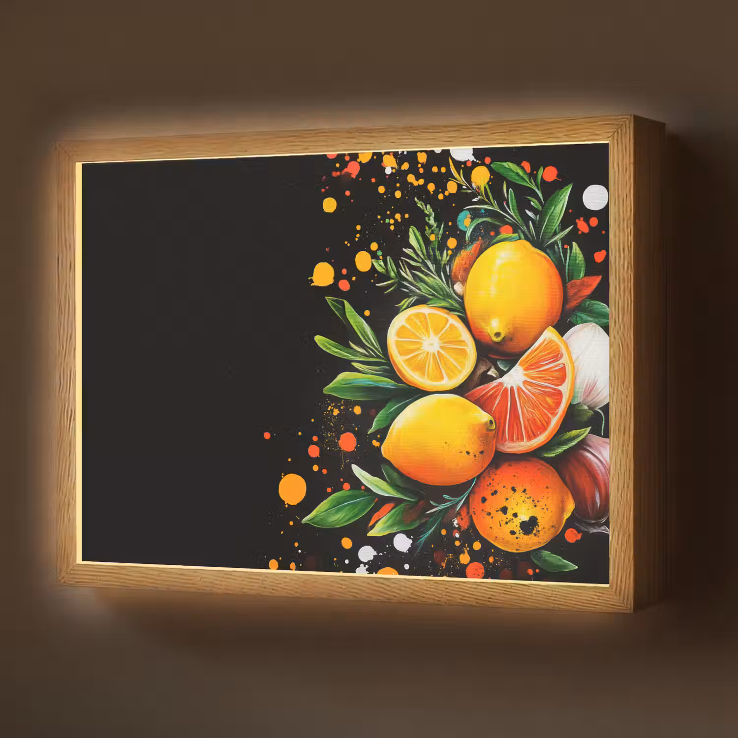 Citroenen - Zwart - Kruiden - Graffiti - Verf Light Box met batterij (Wandlamp) middel -z3d_website