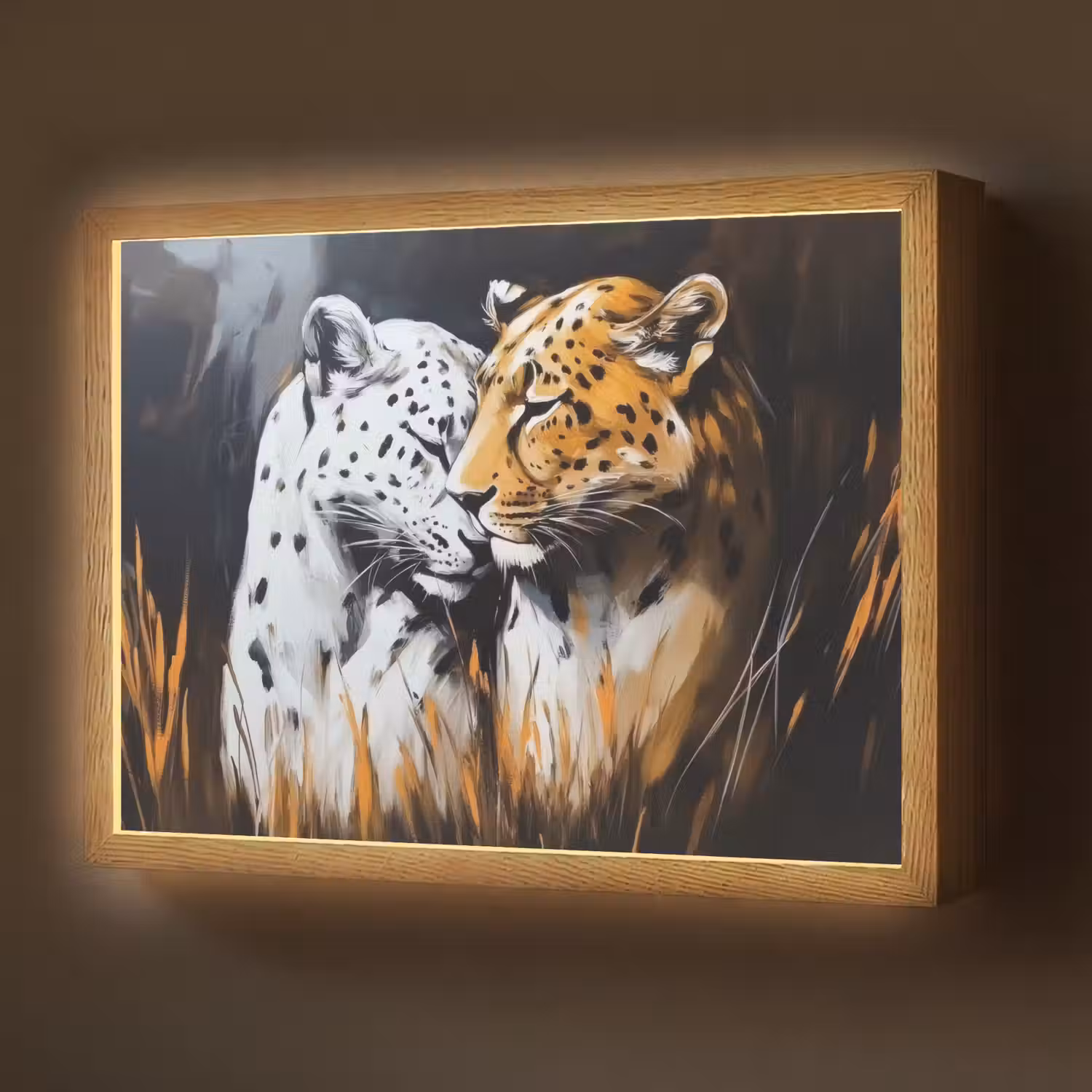 Luipaard - Oranje - Wit - Gras Light Box met batterij (Wandlamp) middel -z3d_website