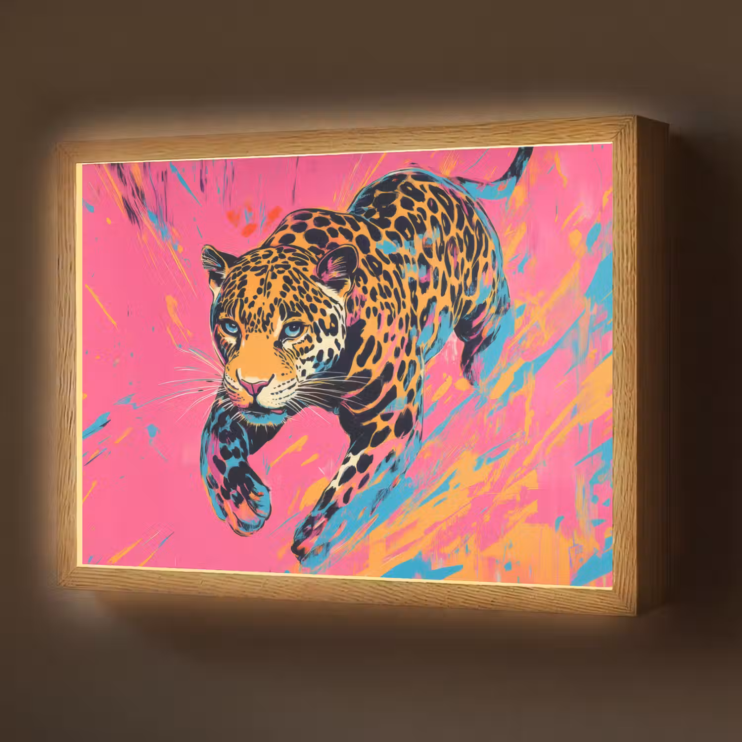 Luipaard - Roze - Oranje - Blauw - Verf Light Box met batterij (Wandlamp) middel -z3d_website