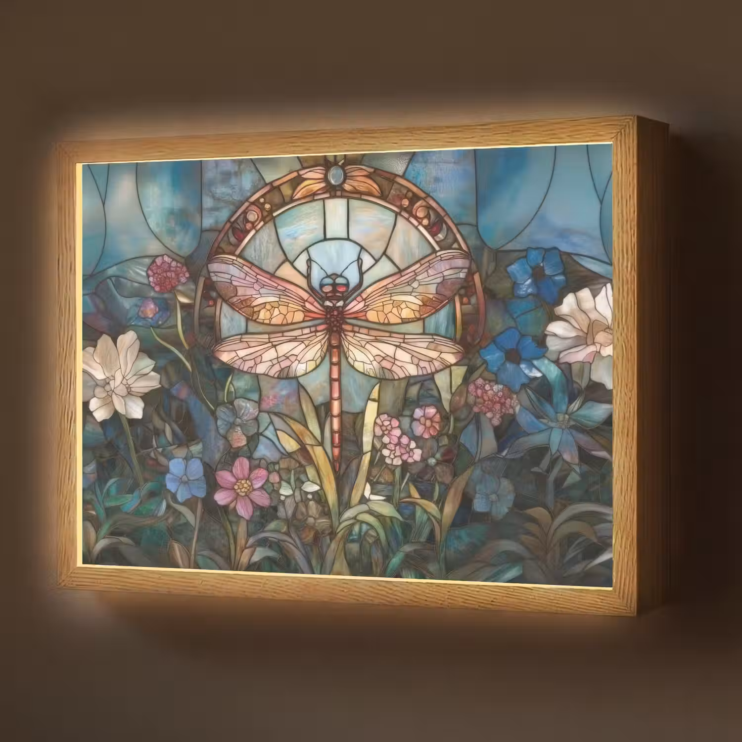 Libelle - Mozaïek - Bloemen - Kleurrijk Light Box met batterij (Wandlamp) middel -z3d_website