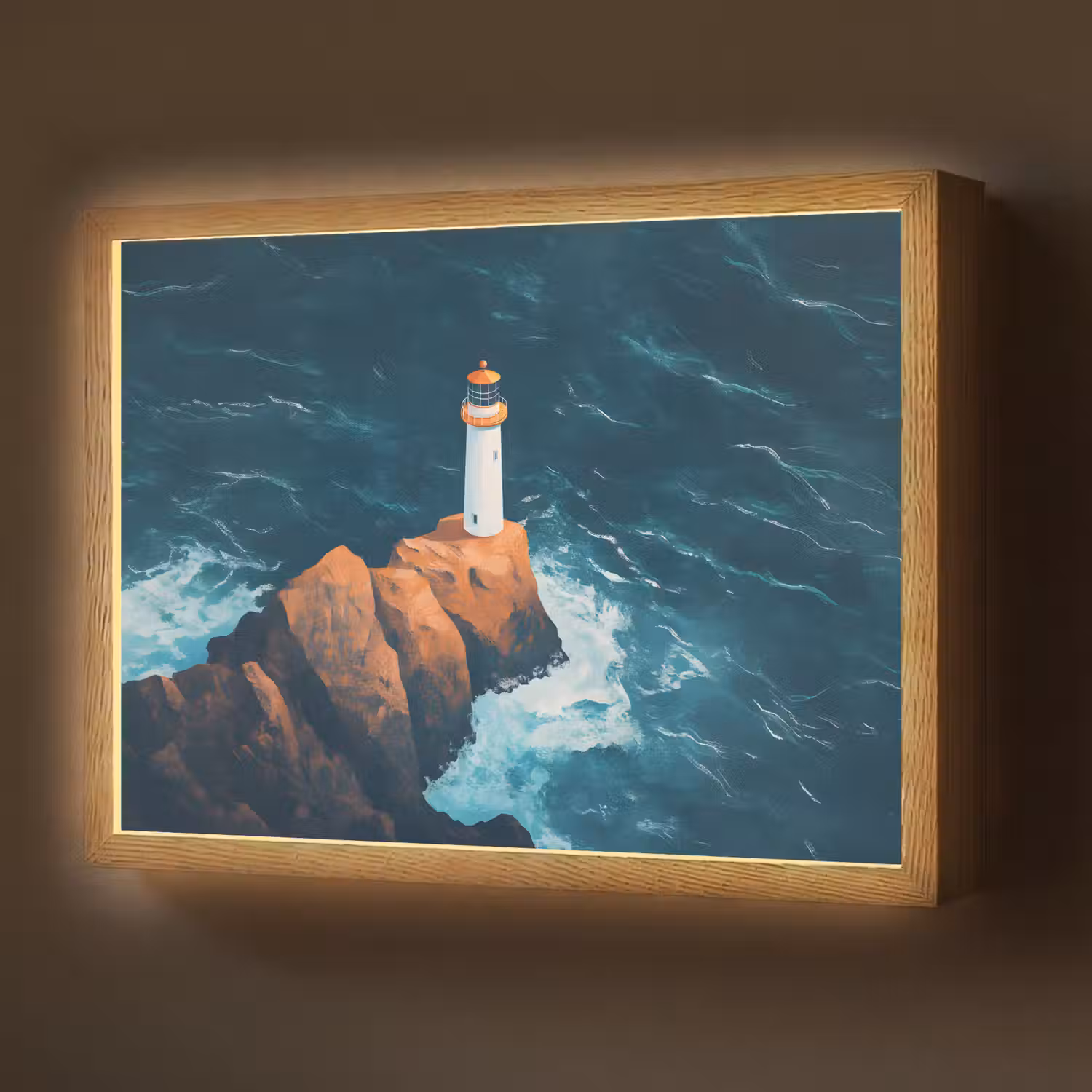 Vuurtoren - Rots - Zee - Golven Light Box met batterij (Wandlamp) middel -z3d_website