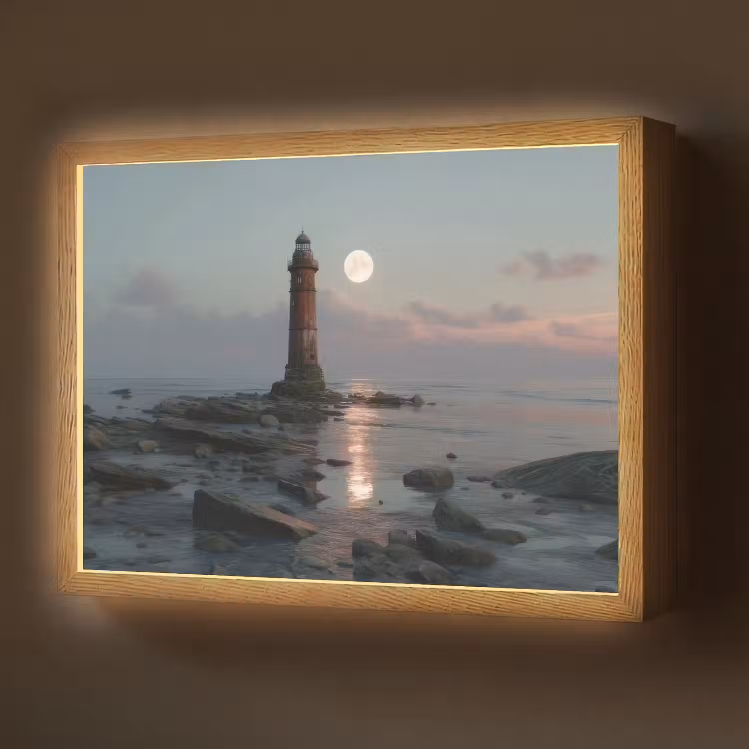Vuurtoren - Stenen - Water - Maan Light Box met batterij (Wandlamp) middel -z3d_website