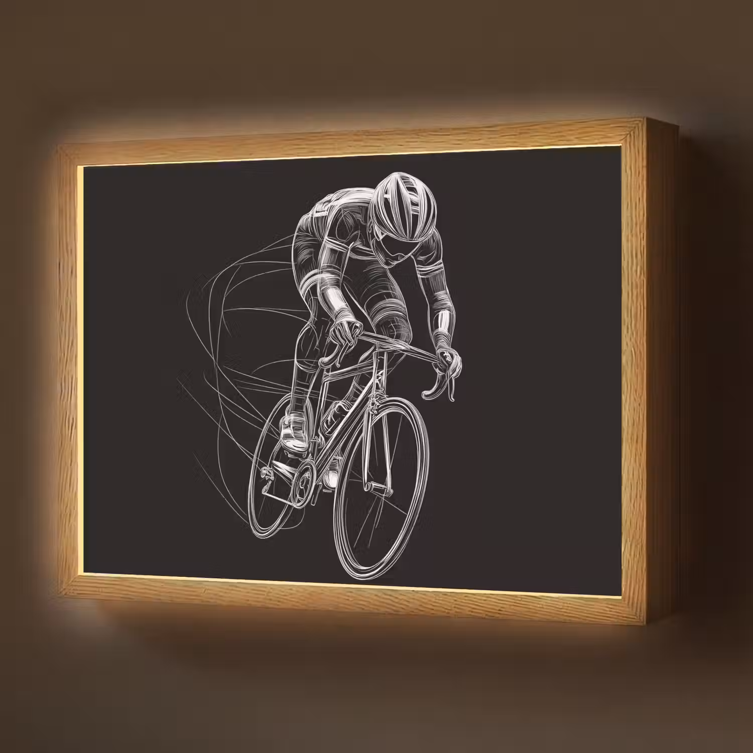 Lijntekening - Wit - Wielrennen - Snelheid Light Box met batterij (Wandlamp) middel -z3d_website