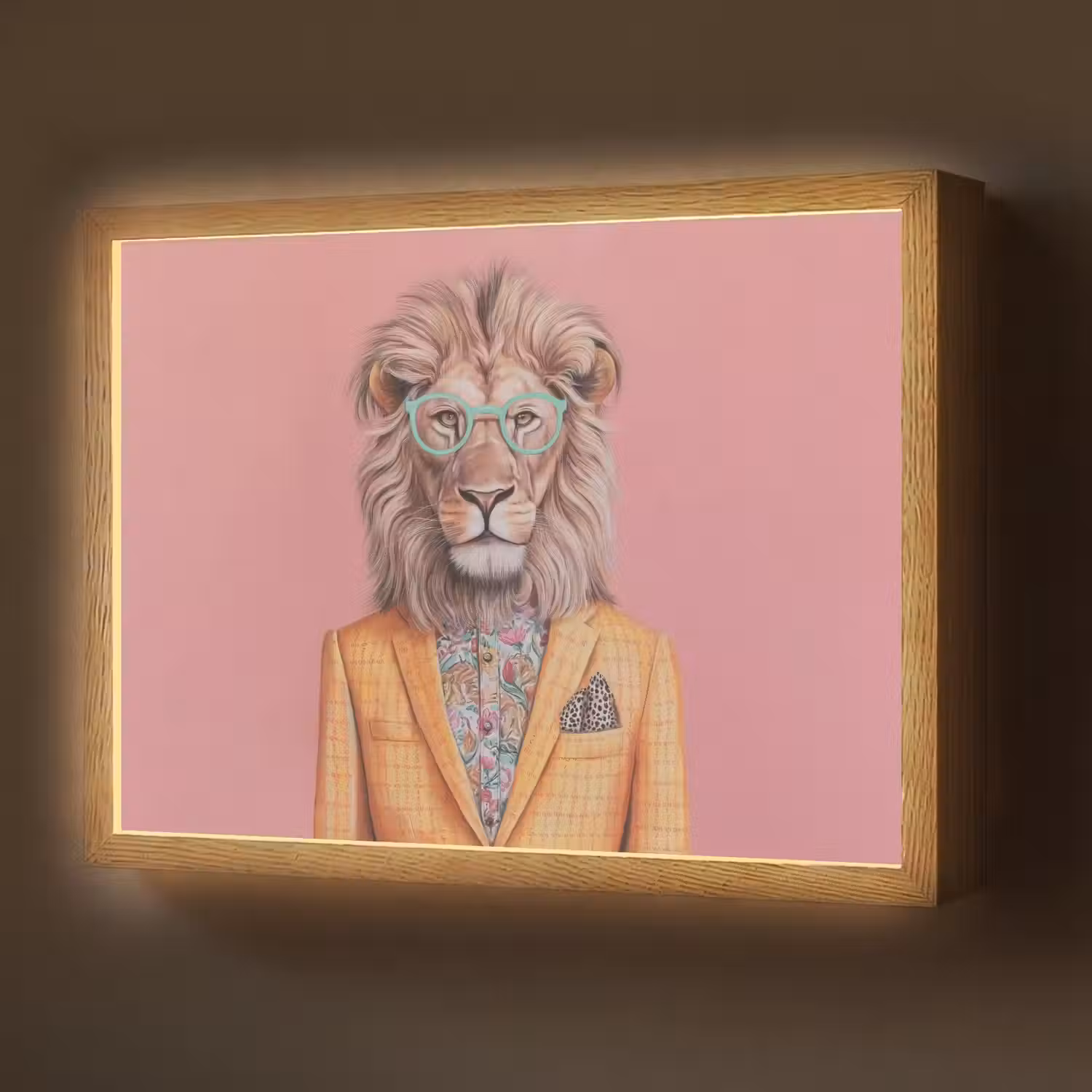 Leeuw - Pak - Geruit - Bril Light Box met batterij (Wandlamp) middel -z3d_website