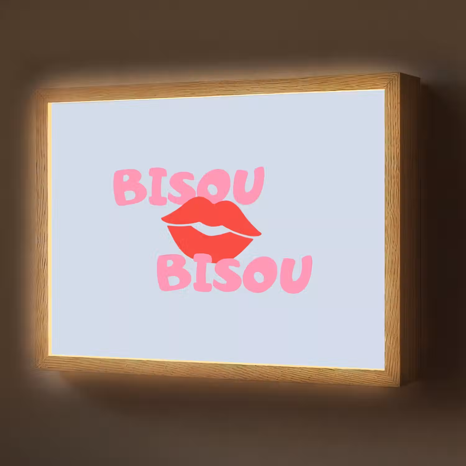 Lippen - Bisou - Blauw Light Box met batterij (Wandlamp) middel -z3d_website