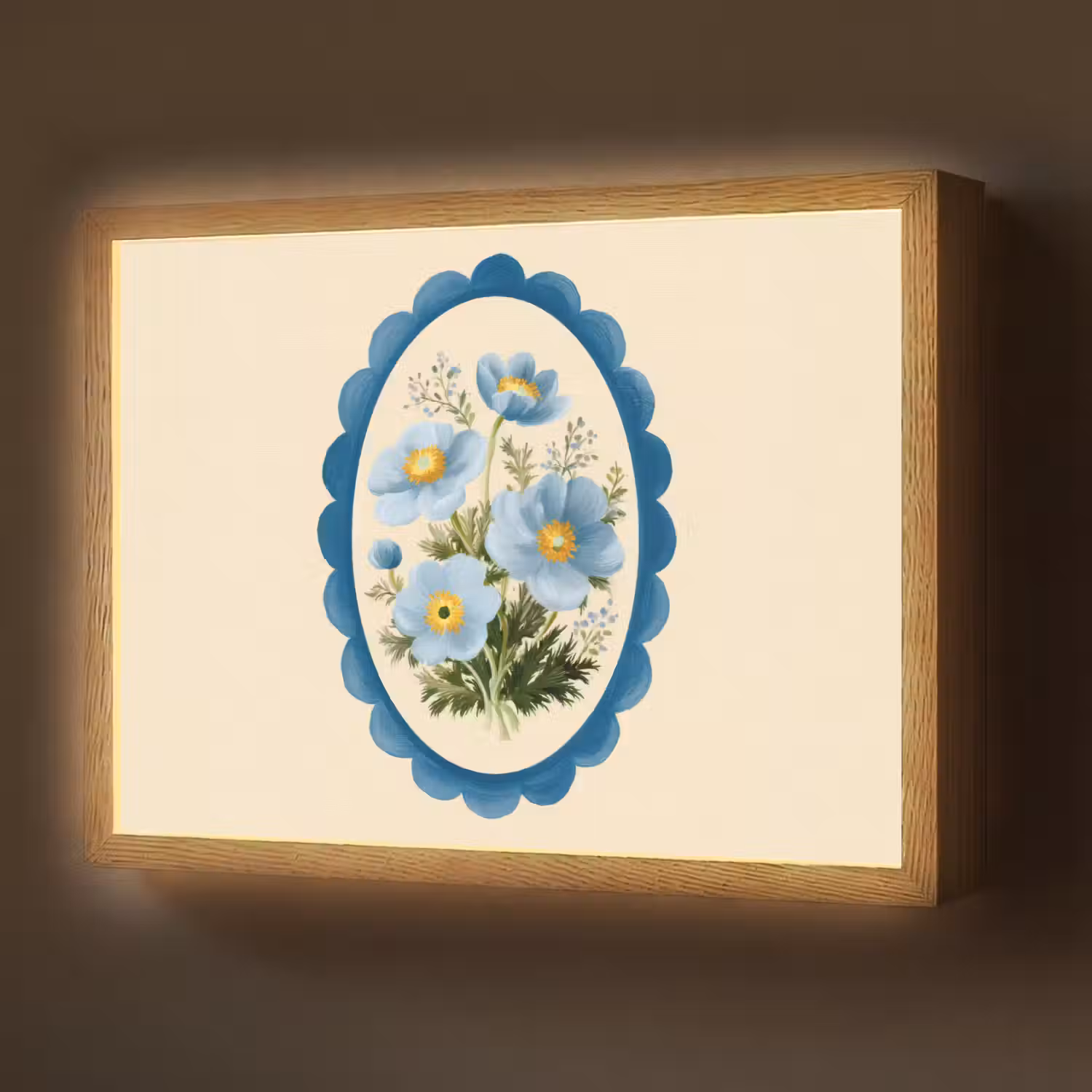 Lijst - Bloemen - Lichtblauw - Illustratie Light Box met batterij (Wandlamp) middel -z3d_website