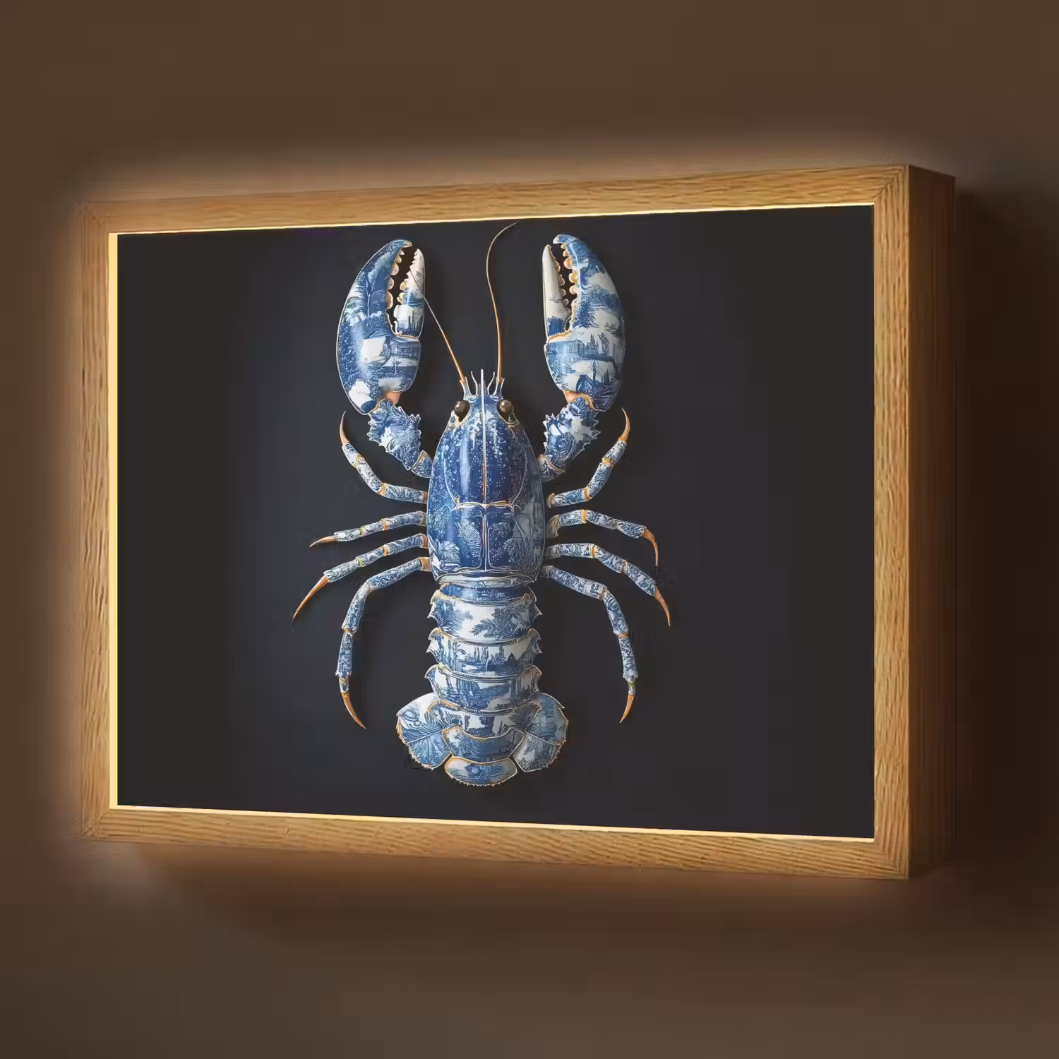 Kreeft - Delftsblauw - Schild - Stoer Light Box met batterij (Wandlamp) middel -z3d_website