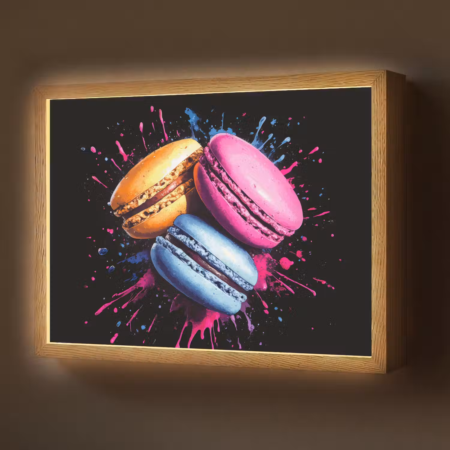 Macarons - Dessert - Graffiti - Kleurrijk - Roze - Blauw - Geel Light Box met batterij (Wandlamp) middel -z3d_website