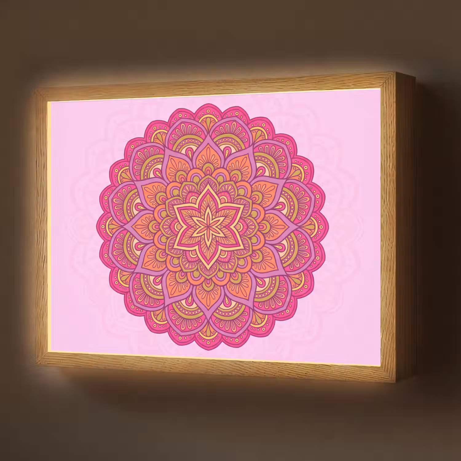 Mandala - Cirkel - Spiritueel - Oosters - Roze Light Box met batterij (Wandlamp) middel -z3d_website