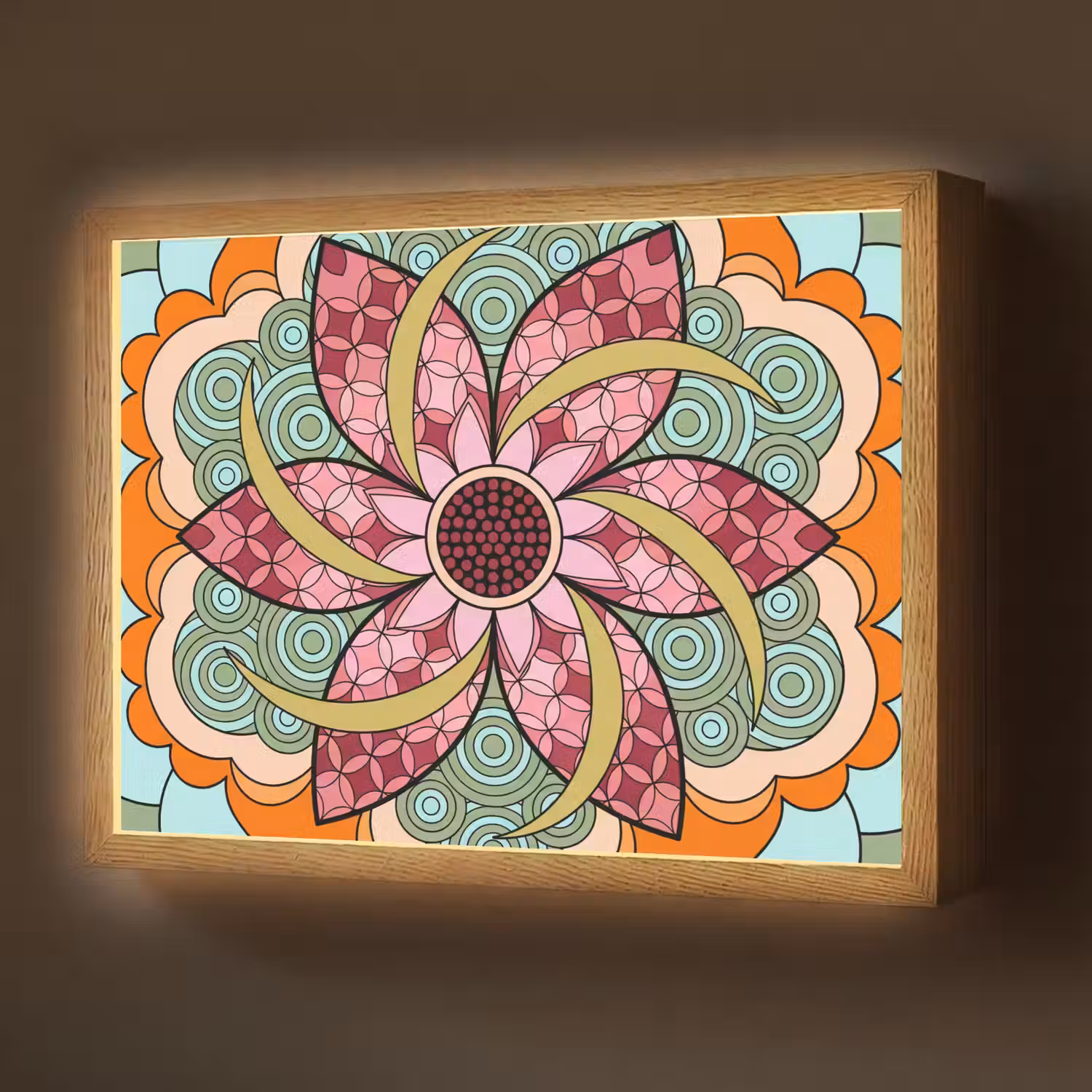 Mandala - Geometrisch - Kunst - Decoratief - Kleurrijk Light Box met batterij (Wandlamp) middel -z3d_website