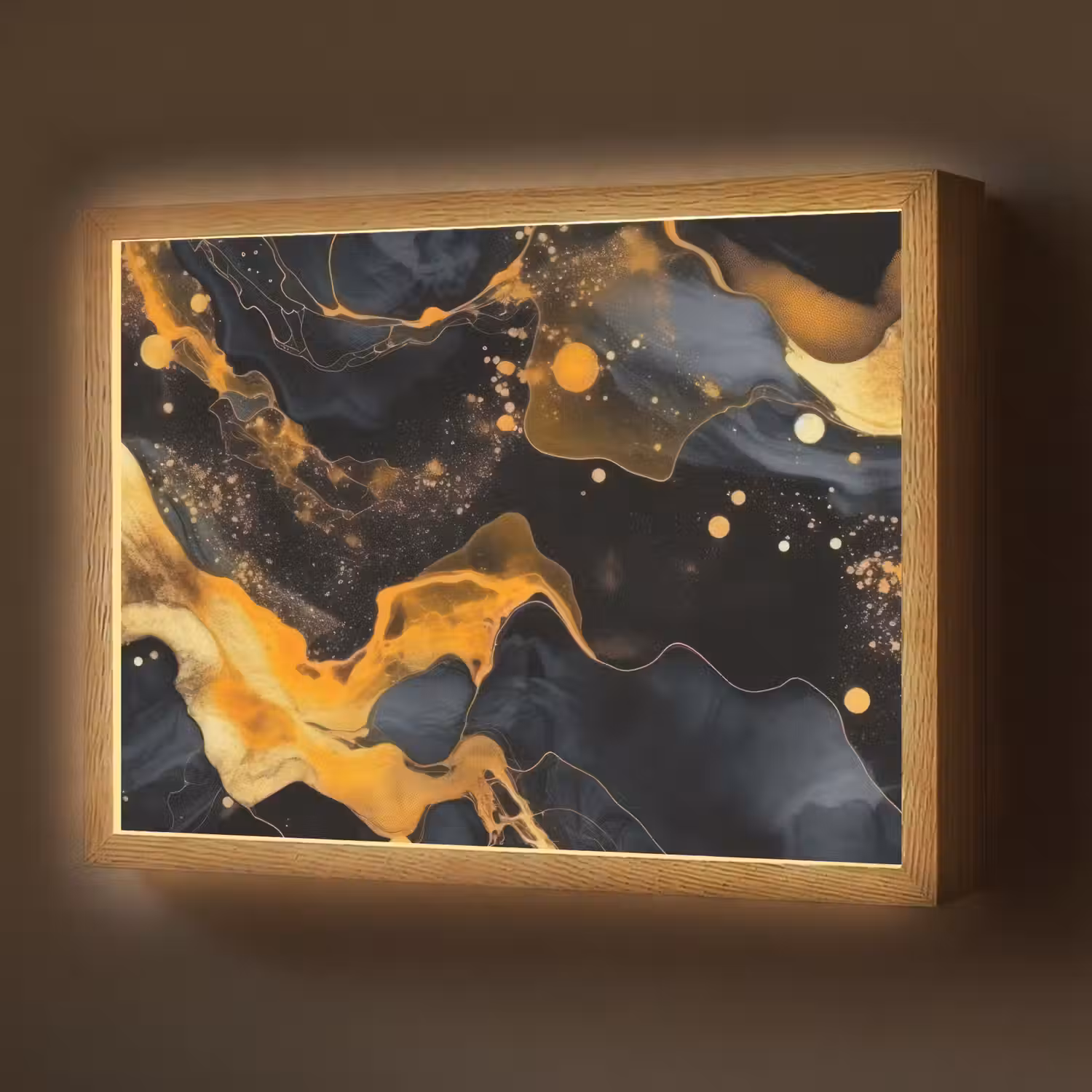 Marmer - Goud - Zwart - Abstract - Modern Light Box met batterij (Wandlamp) middel -z3d_website