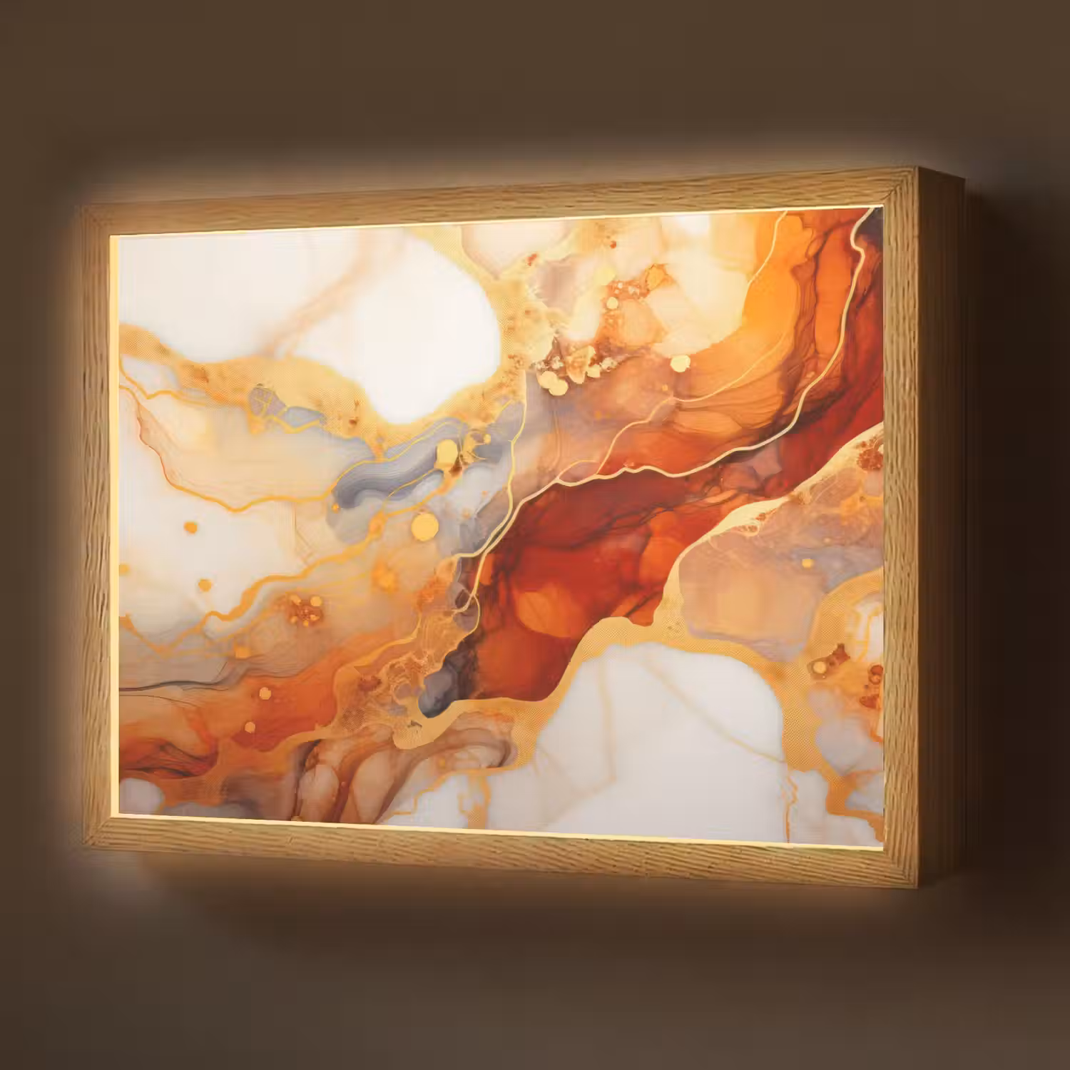 Marmer - Oranje - Goud - Modern - Abstract Light Box met batterij (Wandlamp) middel -z3d_website