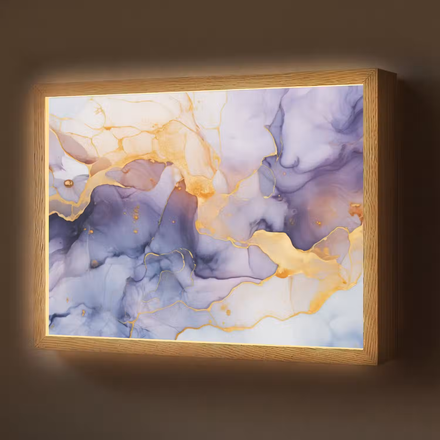 Marmer - Paars - Lila - Goud - Abstract Light Box met batterij (Wandlamp) middel -z3d_website