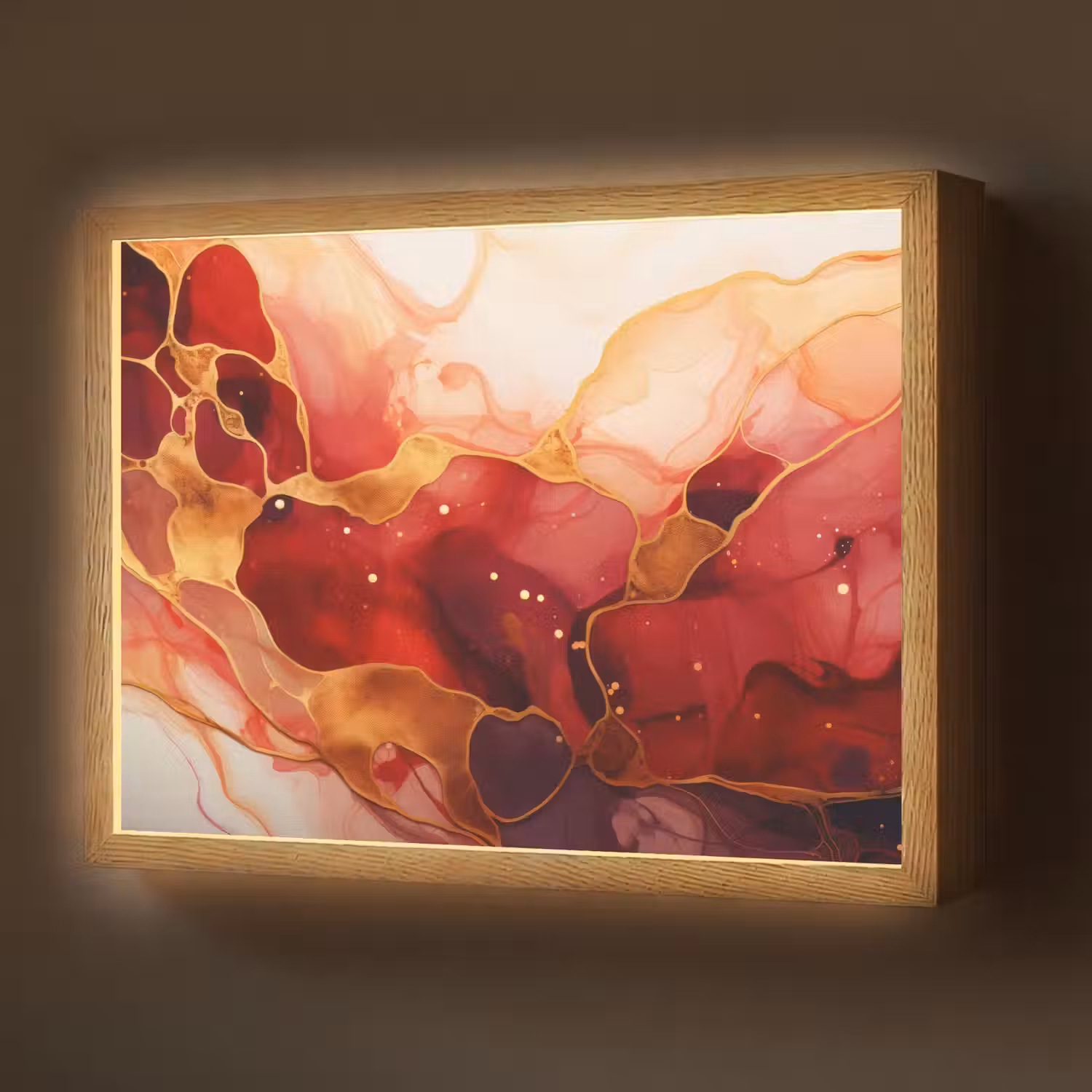 Marmer - Rood - Goud - Modern - Abstract Light Box met batterij (Wandlamp) middel -z3d_website