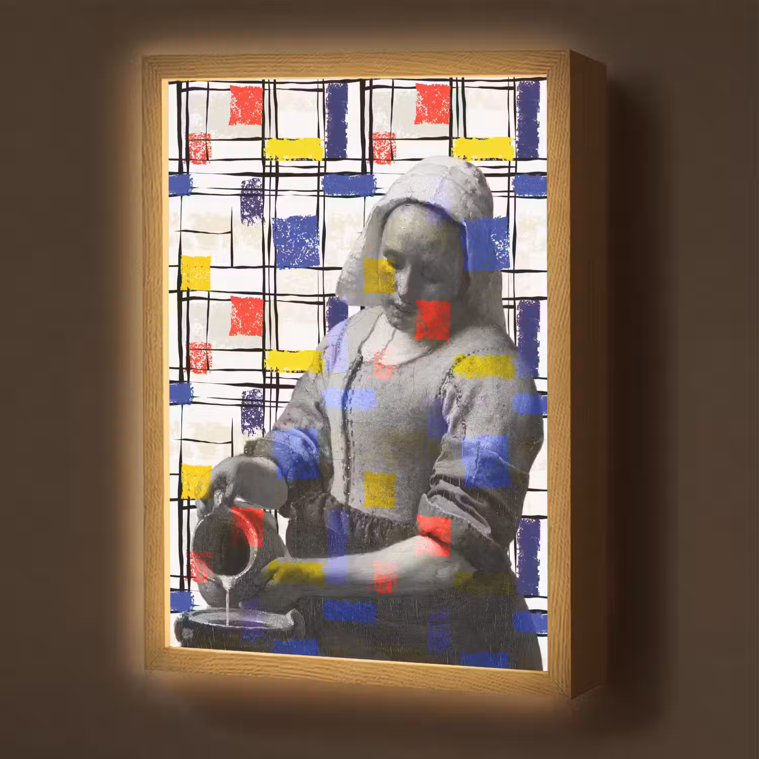 Melkmeisje - Mondriaan - Collage Light Box met batterij (Wandlamp) middel -z3d_website