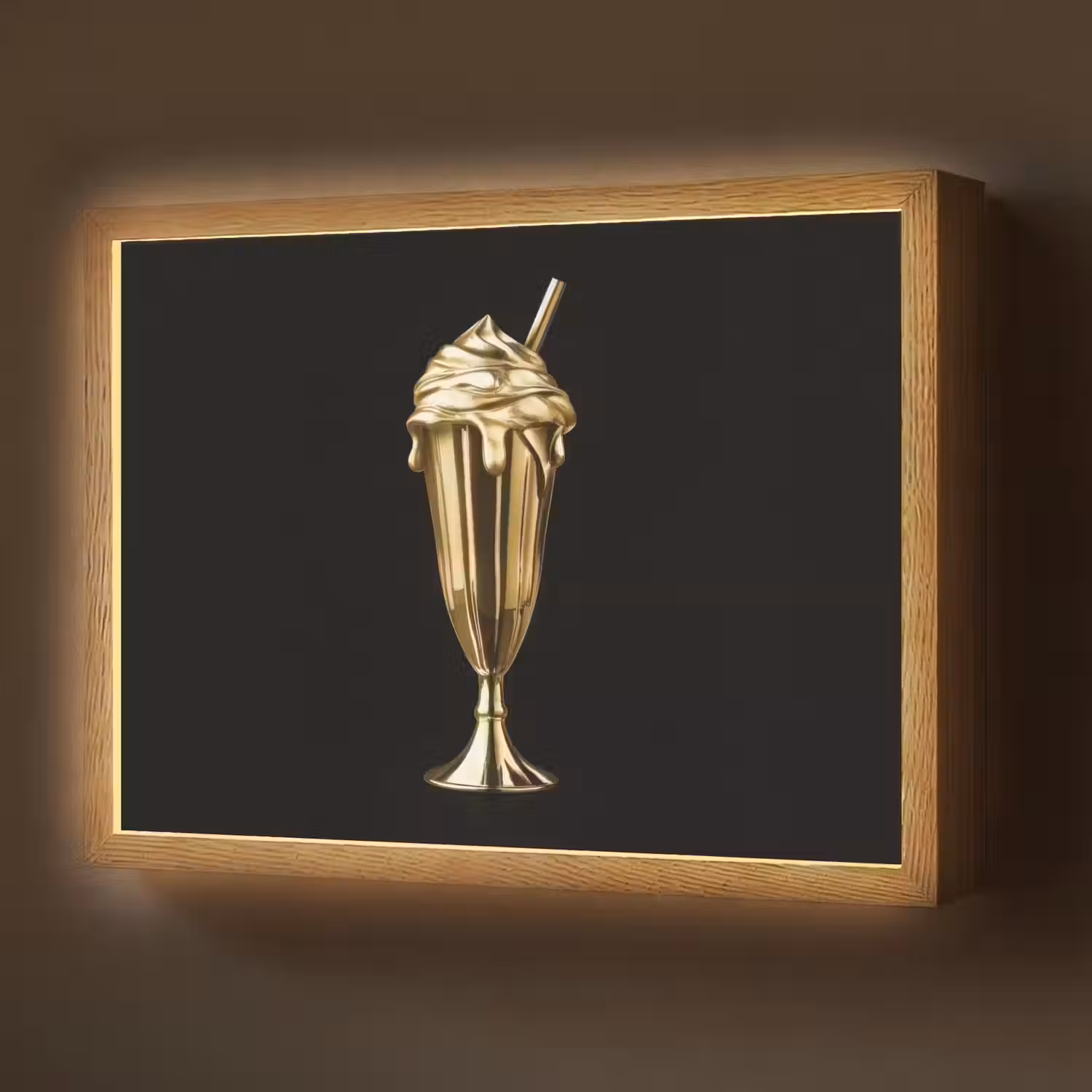 Milkshake - Goud - Drinken - Zwart Light Box met batterij (Wandlamp) middel -z3d_website