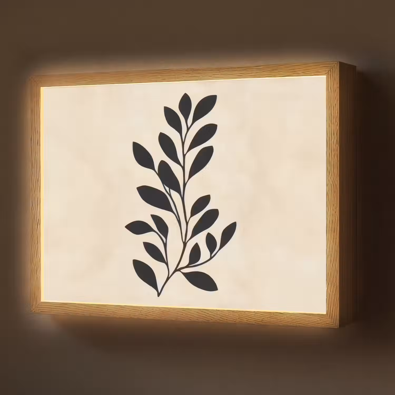 Minimalistisch - Tak - Bladeren - Zwart Light Box met batterij (Wandlamp) middel -z3d_website