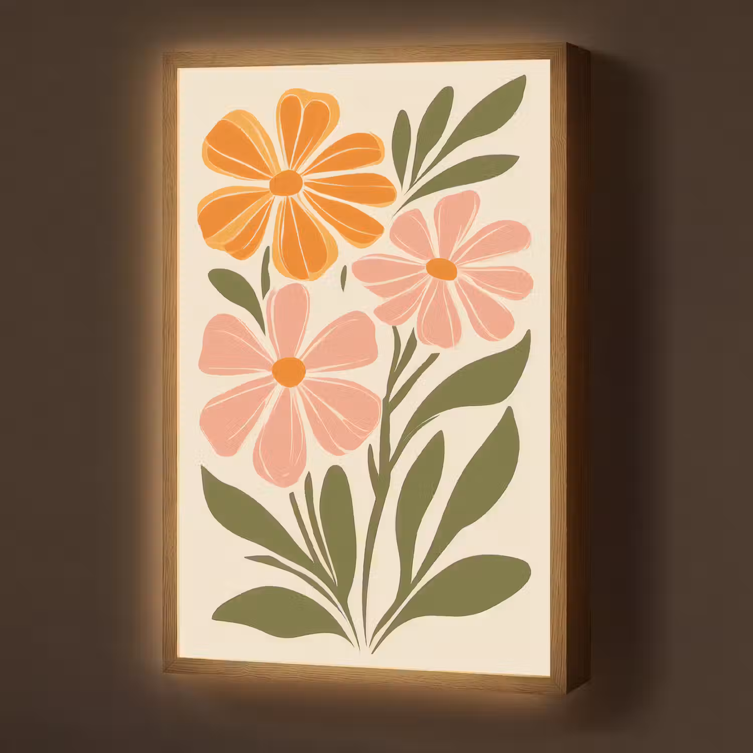 Minimalistisch - Bloemen - Bladeren - Roze Light Box met batterij (Wandlamp) middel -z3d_website