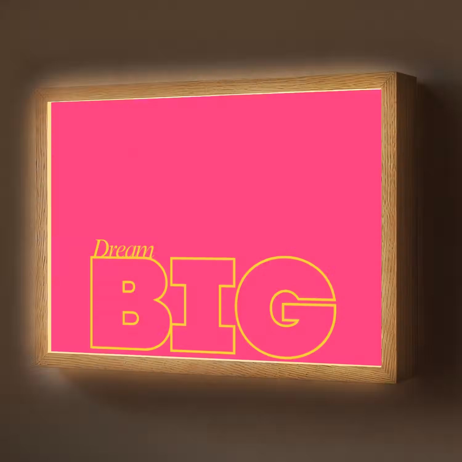 Minimalistisch - Roze - Dream big - Grafisch Light Box met batterij (Wandlamp) middel -z3d_website