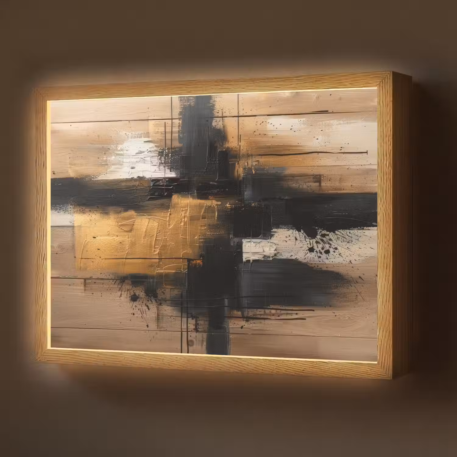 Modern - Zwart - Goud - Verf Light Box met batterij (Wandlamp) middel -z3d_website
