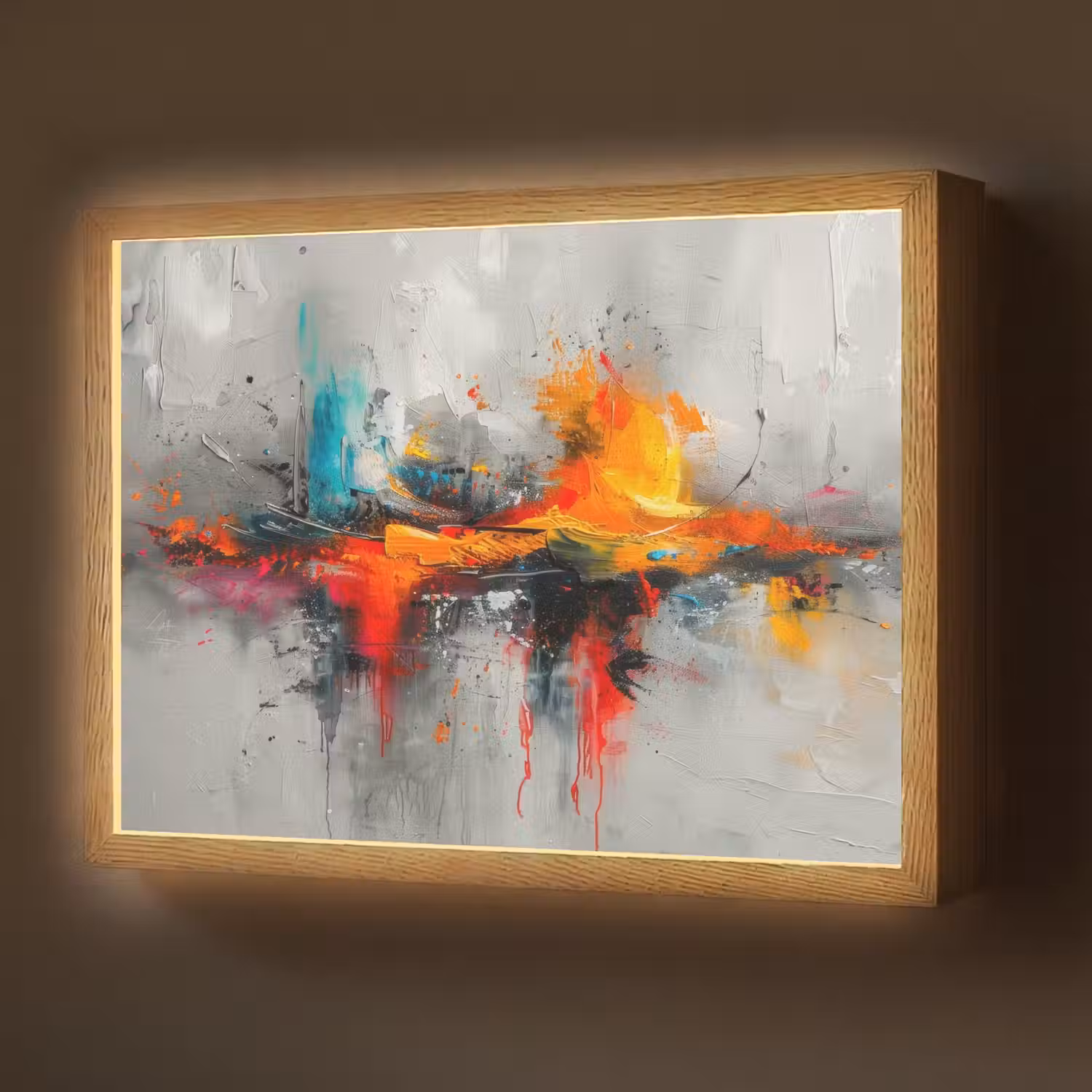 Modern - Oranje - Grijs - Kunst Light Box met batterij (Wandlamp) middel -z3d_website