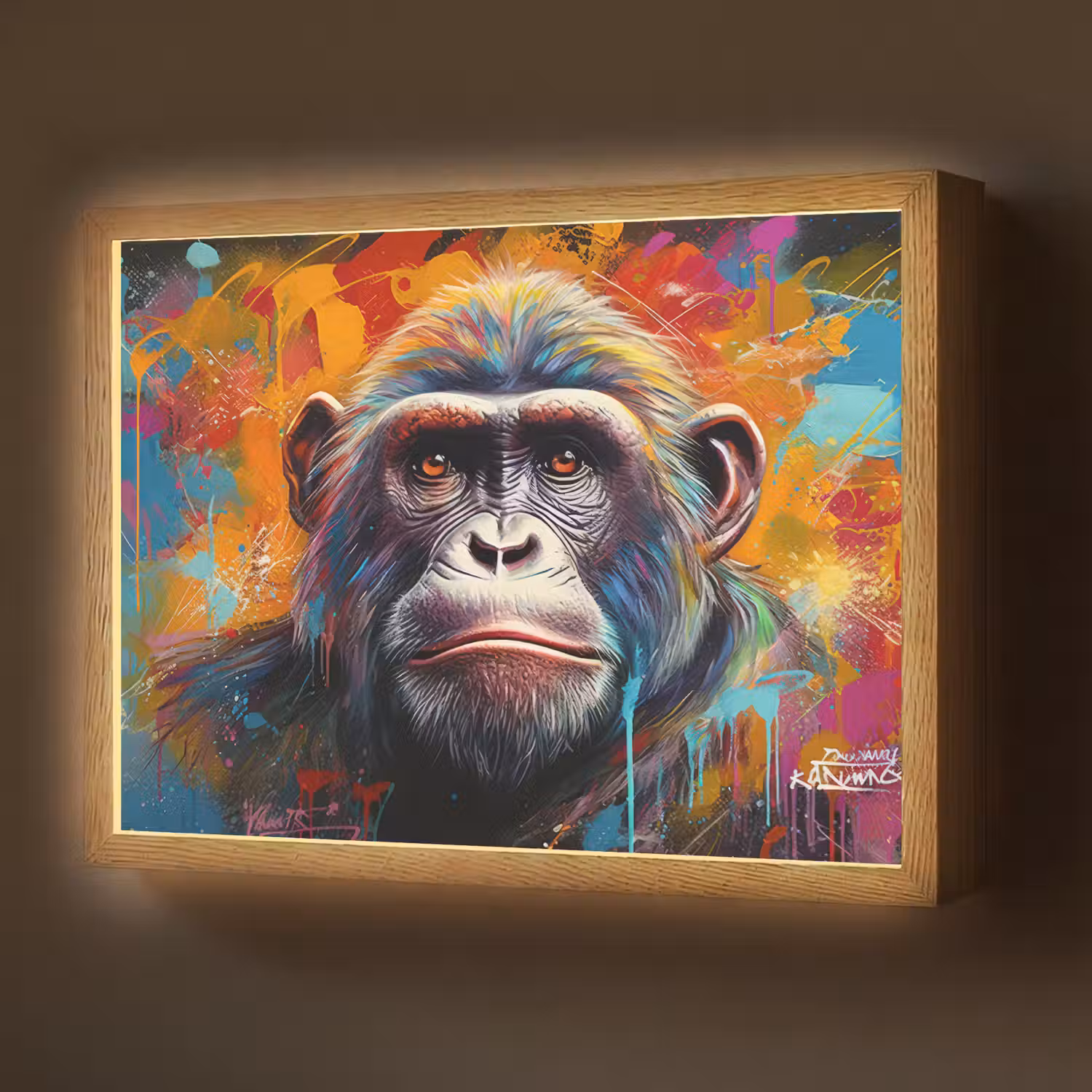 Aap - Gorilla - Graffiti - Dieren - Kleuren Light Box met batterij (Wandlamp) middel -z3d_website