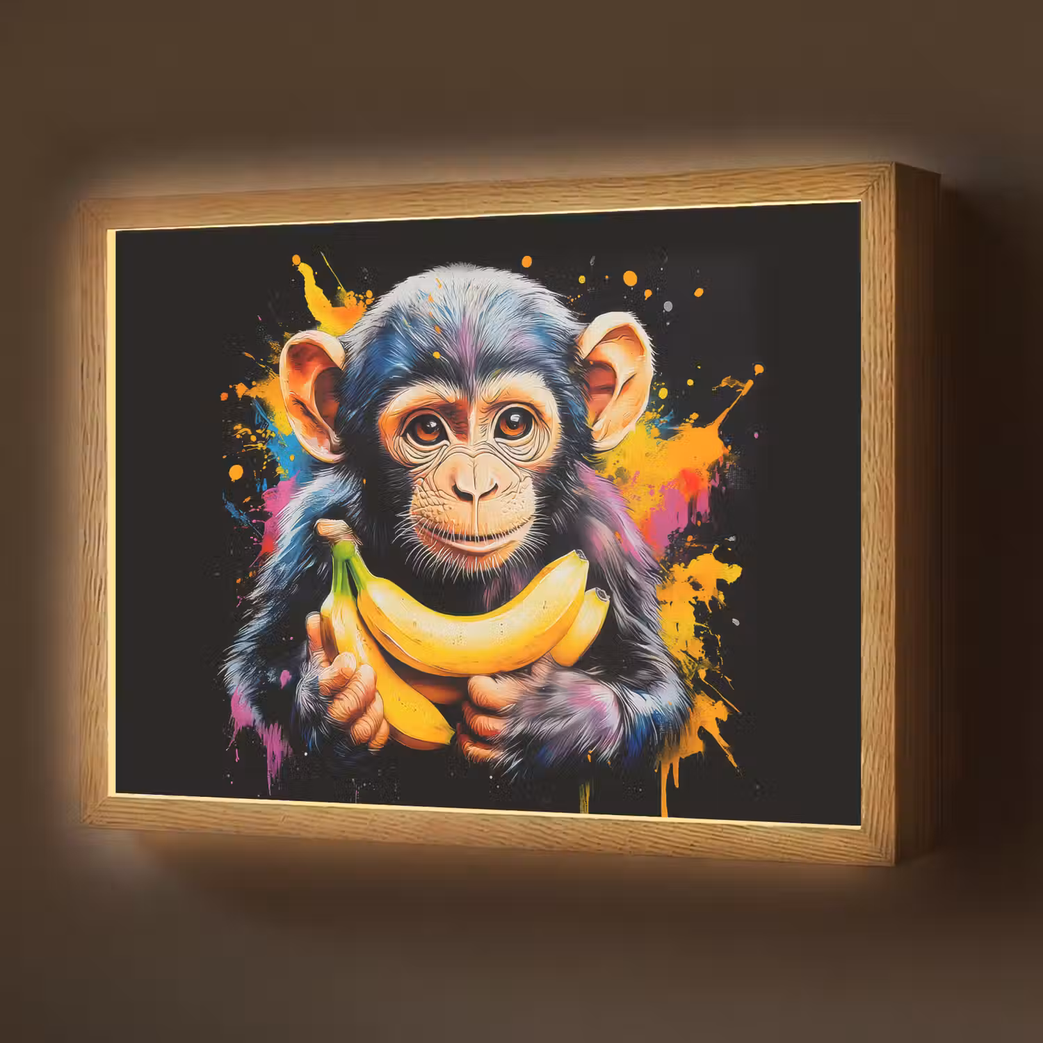 Aap - Graffiti - Kleurrijk - Bananen - Modern Light Box met batterij (Wandlamp) middel -z3d_website