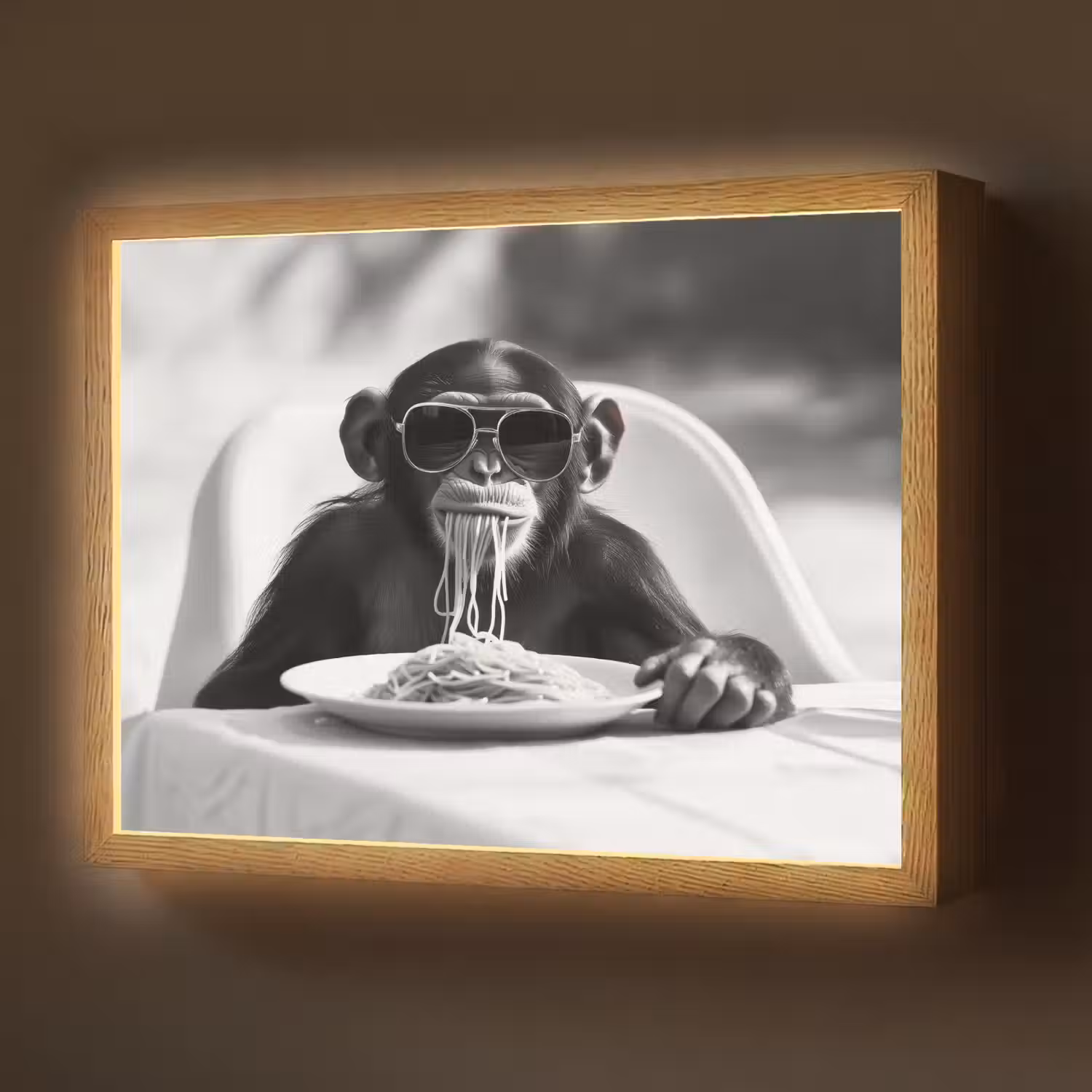 Aap - Spaghetti - Zonnebril - Zwart wit - Cool - Dier Light Box met batterij (Wandlamp) middel -z3d_website